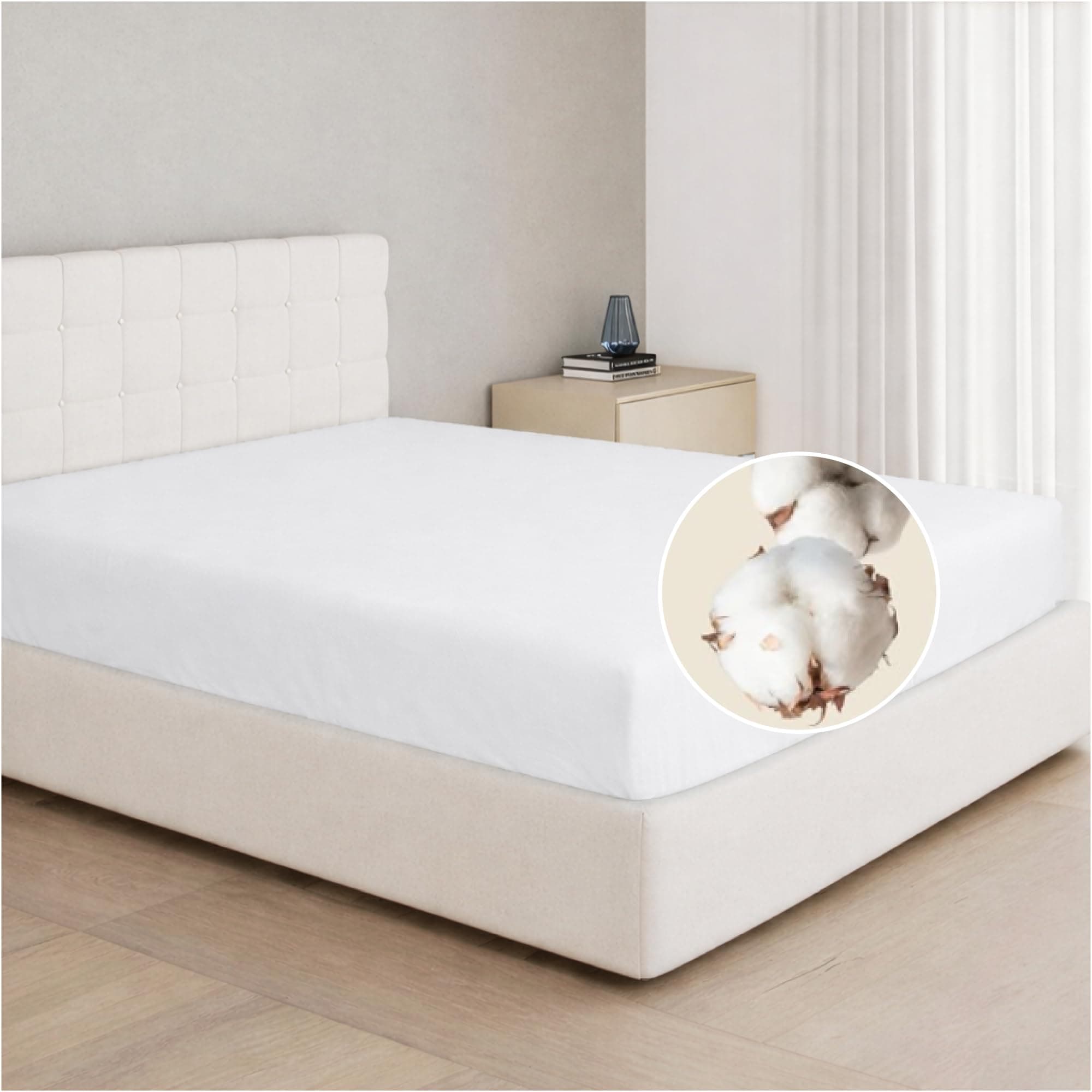 Dreamzie Drap Housse 90x190 / 90x200 Coton, Jersey Extensible, Bonnet 25 cm, Adapté aux Matelas Jusqu’à 22 cm, Certifié Oeko-Tex, Hypoallergénique - Blanc