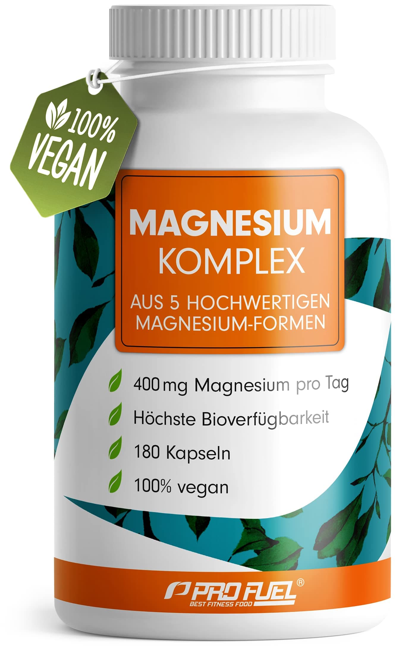 Magnesium Komplex 180 Kapseln, 400 mg elementares Magnesium pro Tag, 5 hochwertige Formen: Mag.-Oxid, Citrat, Bisglycinat, Malat & Ascorbat, optimale Bioverfügbarkeit, 3 Monats-Vorrat