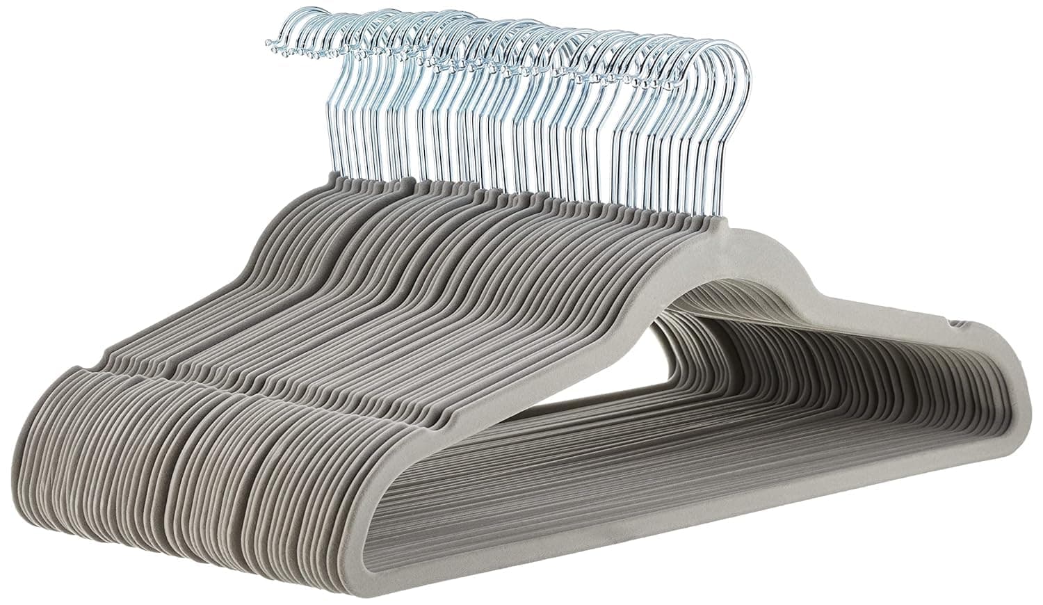 Amazon Basics Paquete de 50 perchas, antideslizantes, delgadas, con acabado de terciopelo, color gris