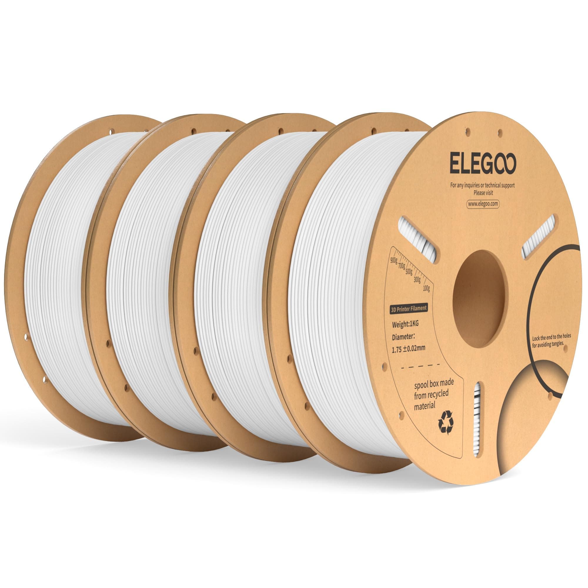 ELEGOO Filament PLA+1.75mm Blanc 4KG, Filament pour Imprimante 3D Précision Dimensionnelle +/- 0.02mm Bobine de Carton Filament d'Impression 3D Convient à la plupart des Imprimantes 3D FDM