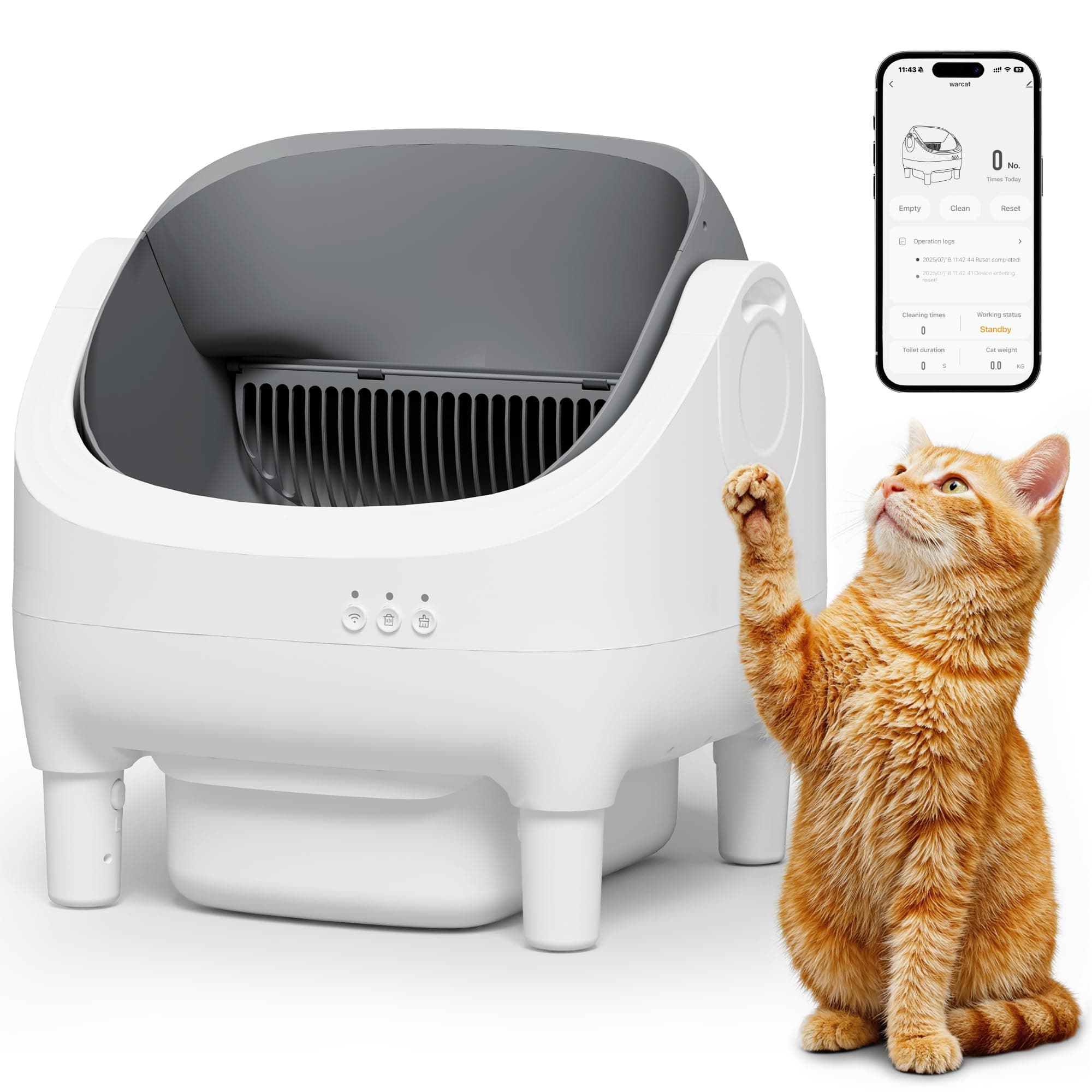 JUMMICO litiere pour Chat autonettoyante,XXL litiere Chat autonettoyante,contrôlée par APP, Ouverte,Chat de 15 kg,15 Jours Autonettoyant, litière autonettoyante pour Plusieurs Chats