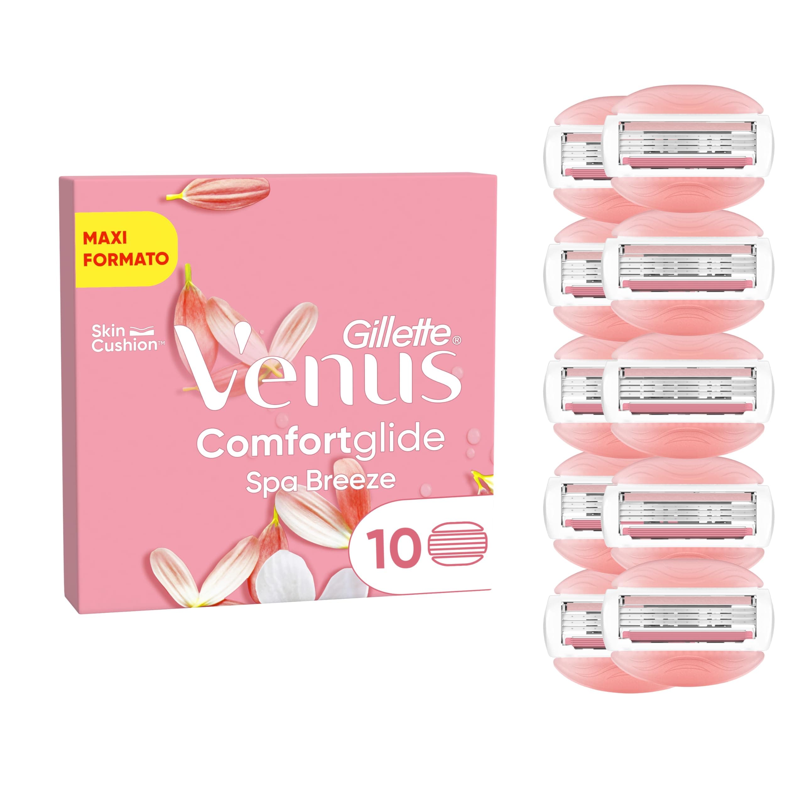 Gillette Venus Comfortglide Spa Breeze Ricariche Per Rasoio Da Donna Venus, Confezione Da 10, 3 Lame Incorporate, Per Una Rasatura Liscia E Profonda Che Dura