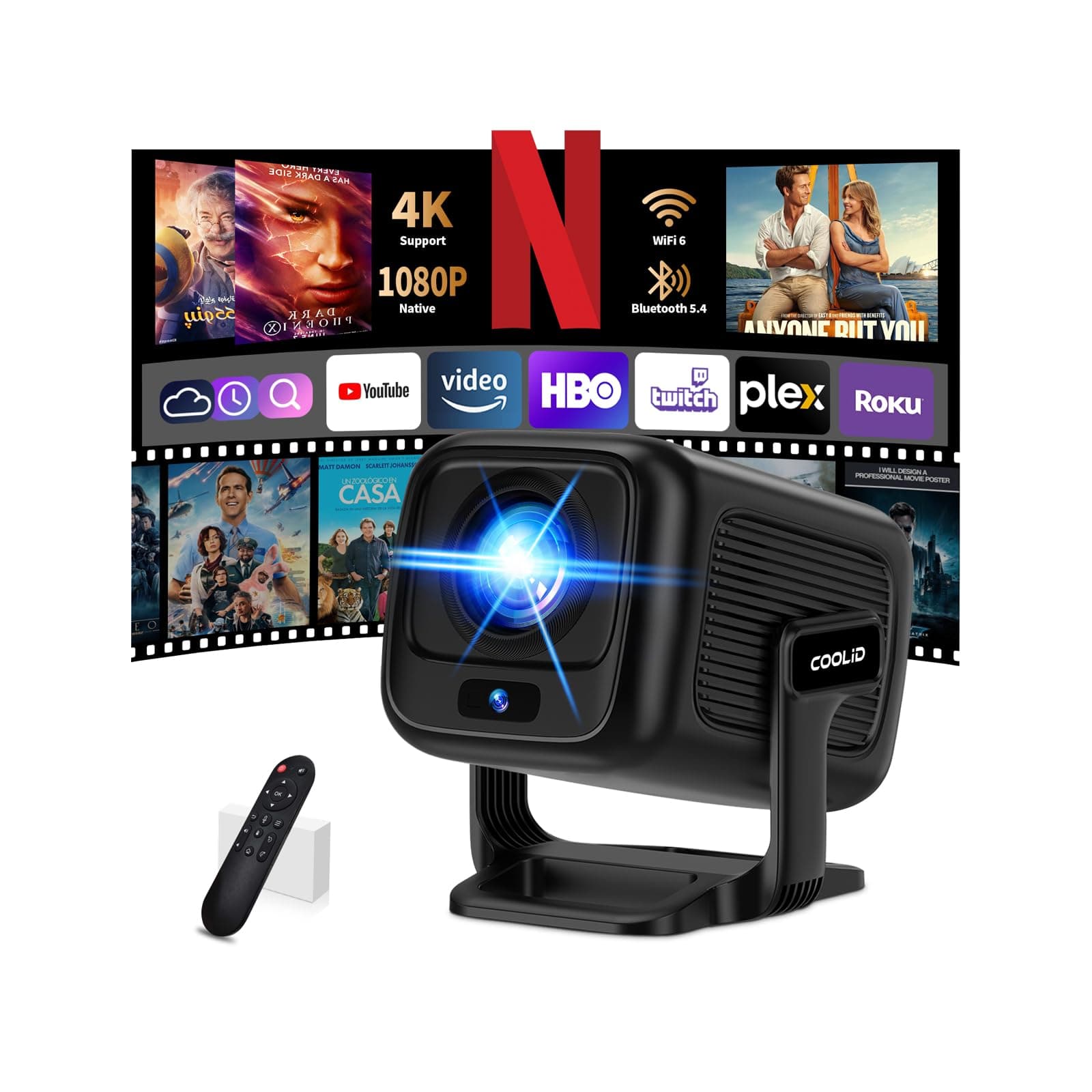 [App Intégrée] 2026 Vidéoprojecteur 1080P Full HD Supporte WiFi 6 y BT 5.4 Mini Projecteur Compatible avec Autofocus et Correction trapézoïdale Projecteur Compatible Con HDMI/TV Stick/Laptop,Negro