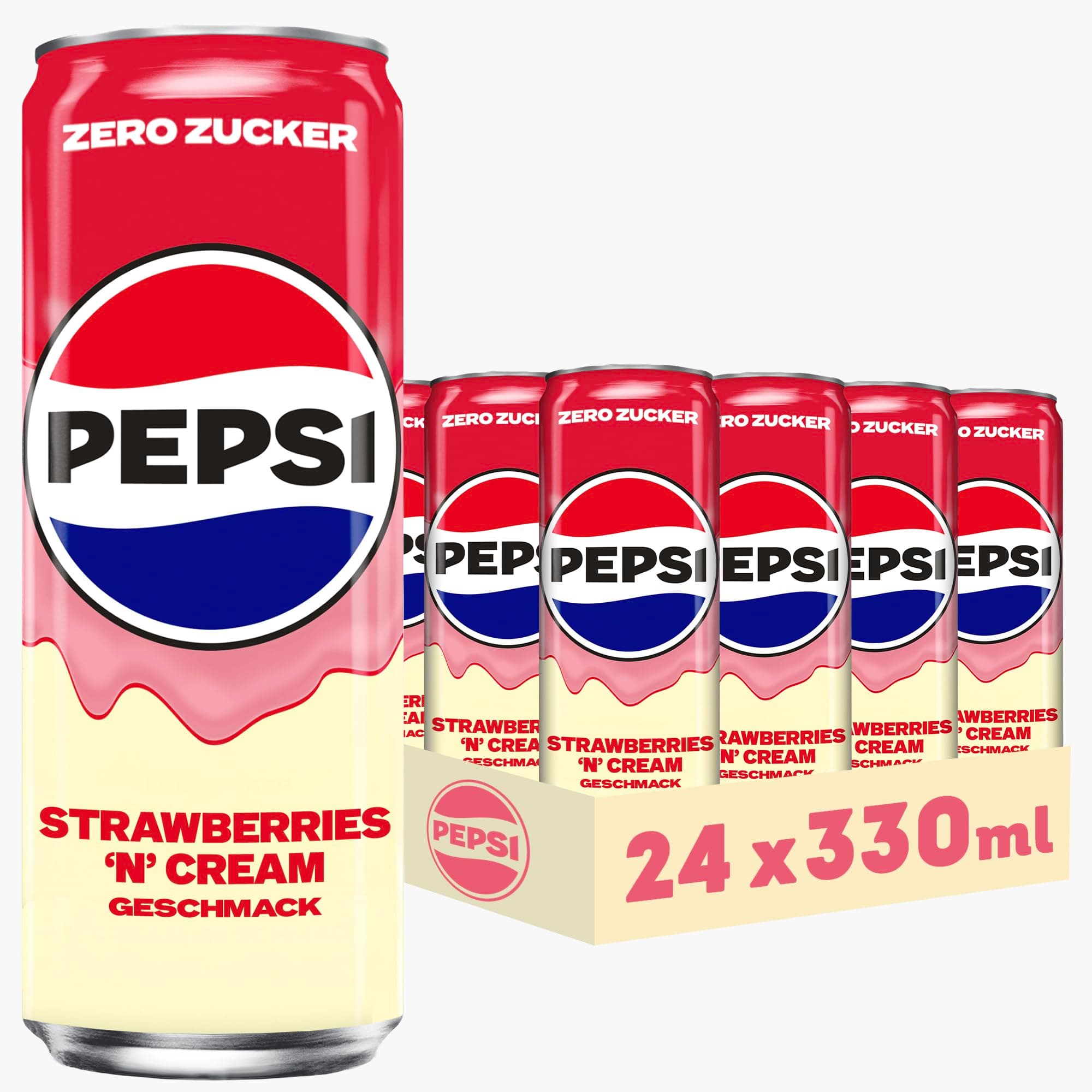 Pepsi Zero Zucker Strawberry 'n' Cream Geschmack in der Dose, Einweg (24 x 0,33l)