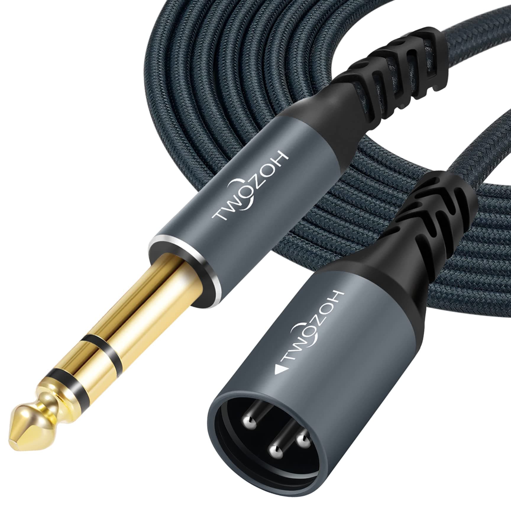 Twozoh Cable de Audio Jack de 6,35 mm a XLR Macho de 3 pines 5M, Trenzado XLR Macho a 1/4 TRS estéreo para guitarra (Profesional/HiFi)
