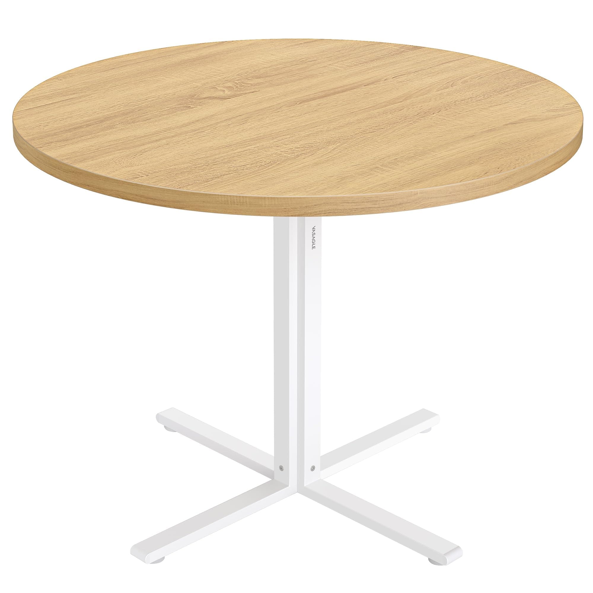 VASAGLE Mesa de Comedor Redonda, Mesa de Cocina Pequeña para 4 Personas, Estilo Rústico, Superficie Resistente al Agua, Diámetro de 80 cm, Alto de 74,8 cm, para Salón, Roble Dorado KDT082Y02