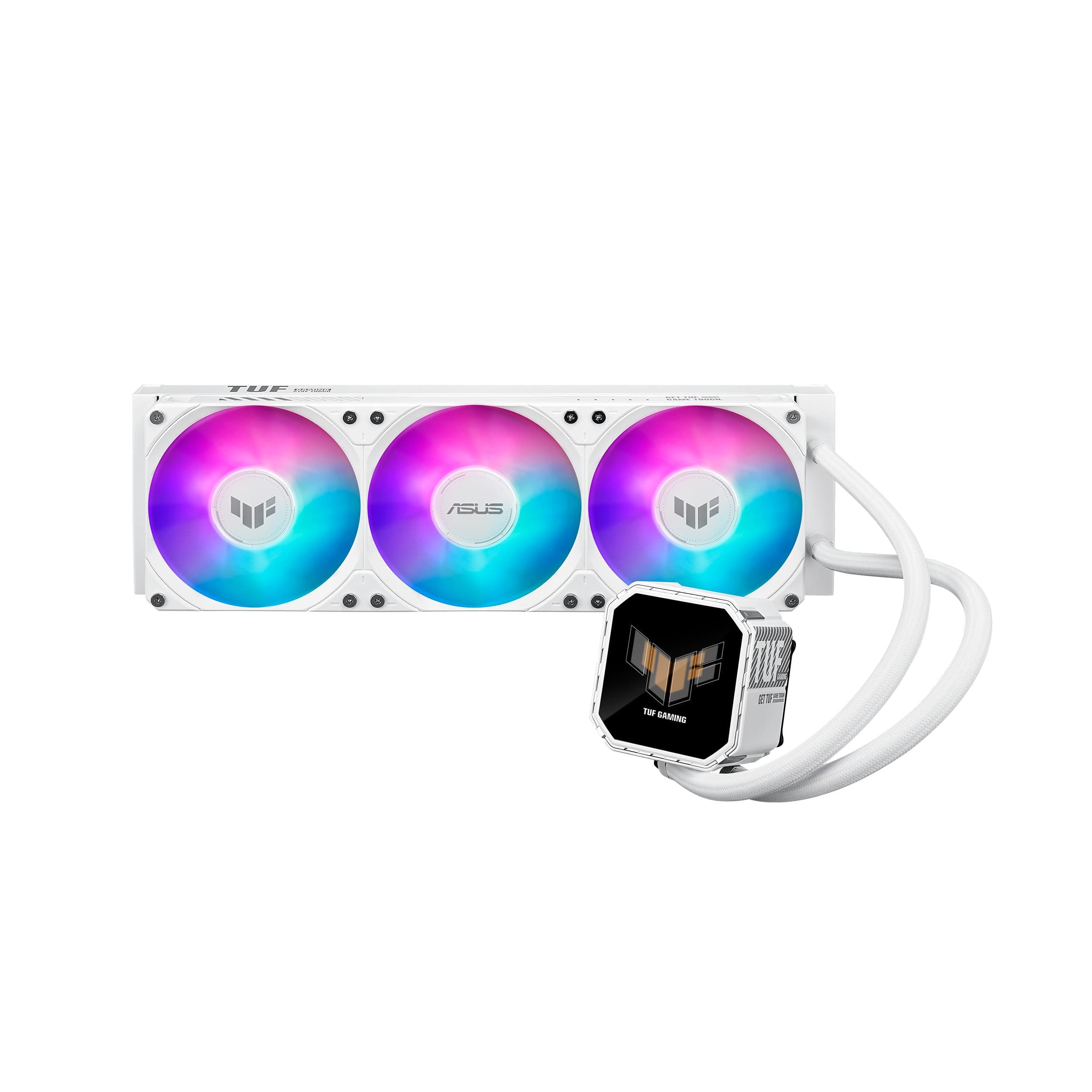 ASUS TUF Gaming LC III 360 ARGB LCD White Edition - Sistema de refrigeración líquida AiO para CPU, tres ventiladores preinstalados e integrados, pantalla LCD de 2,8", tubos de 400 mm
