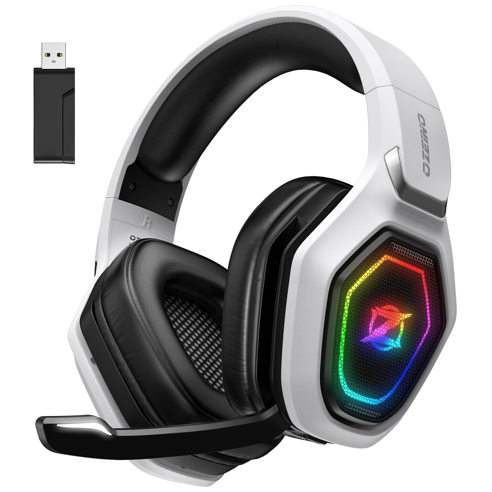 Ozeino Cuffie Gaming Wireless per PC/Ps5/Ps4, 2,4GHz Wireless+5.3 Bluetooth, Cuffie con Microfono 7.1 Qualità Audio Senza Perdita di Bassa Latenza, Durata di Oltre 30+ Ore