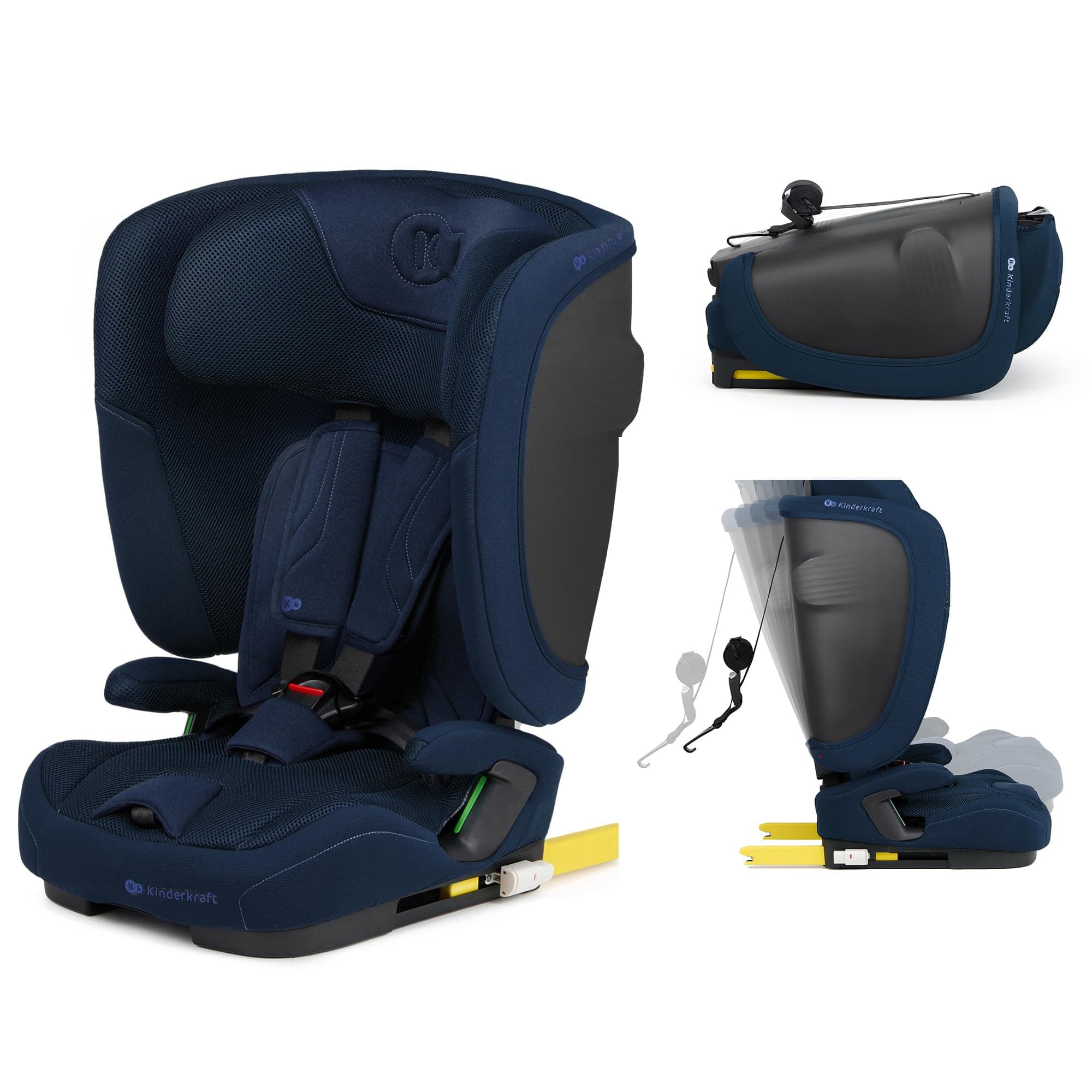 Kinderkraft FIX2GO Silla infantil i-size, 76-150 cm, base Isofix, Top Tether, sensores electrónicos, hasta aprox. 12 años, sistemas de seguridad, tapizados premium, reclinables, Azul