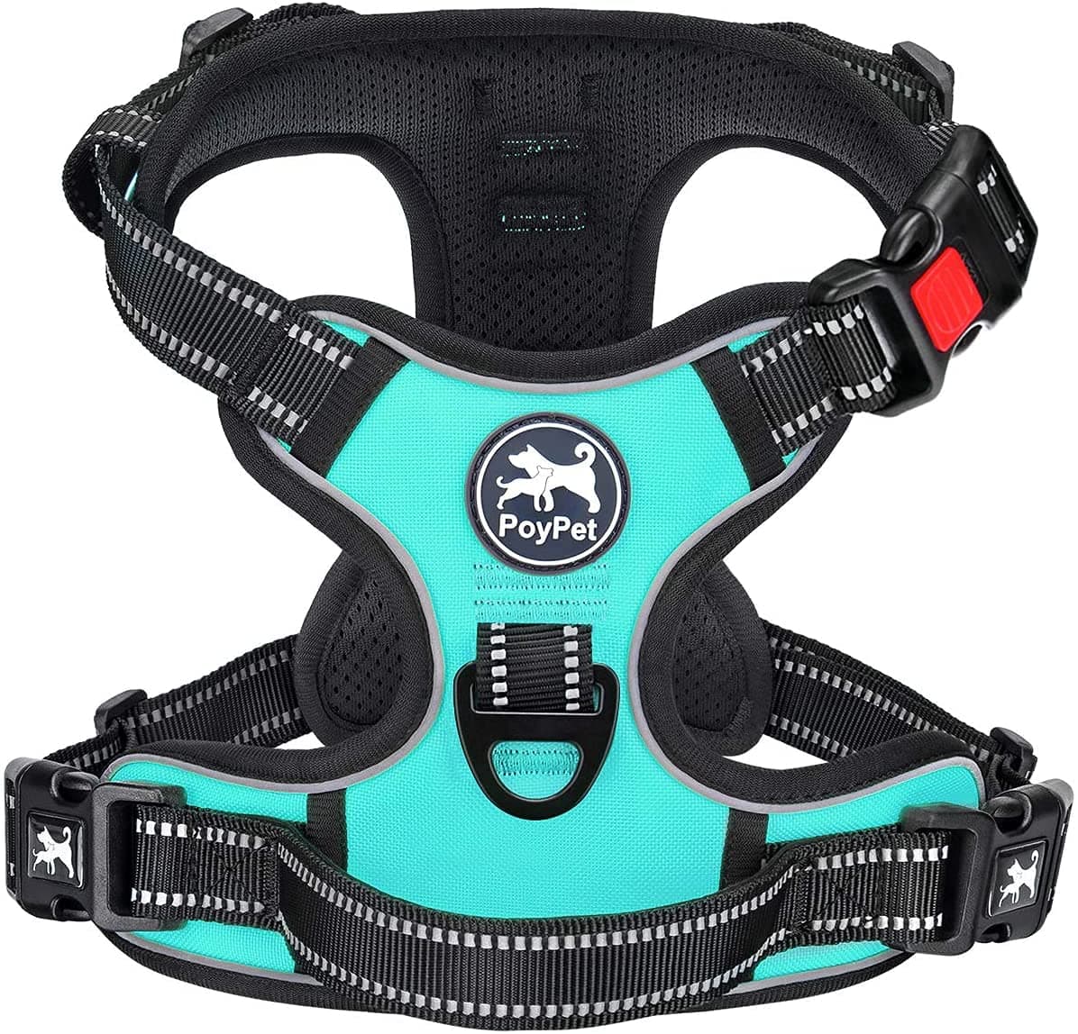 PoyPet No Pull Imbracatura riflettente per cani senza choke, gilet regolabile e morbido imbottito con impugnatura Easy Control per cani di piccola e grande taglia (menta, blu), S