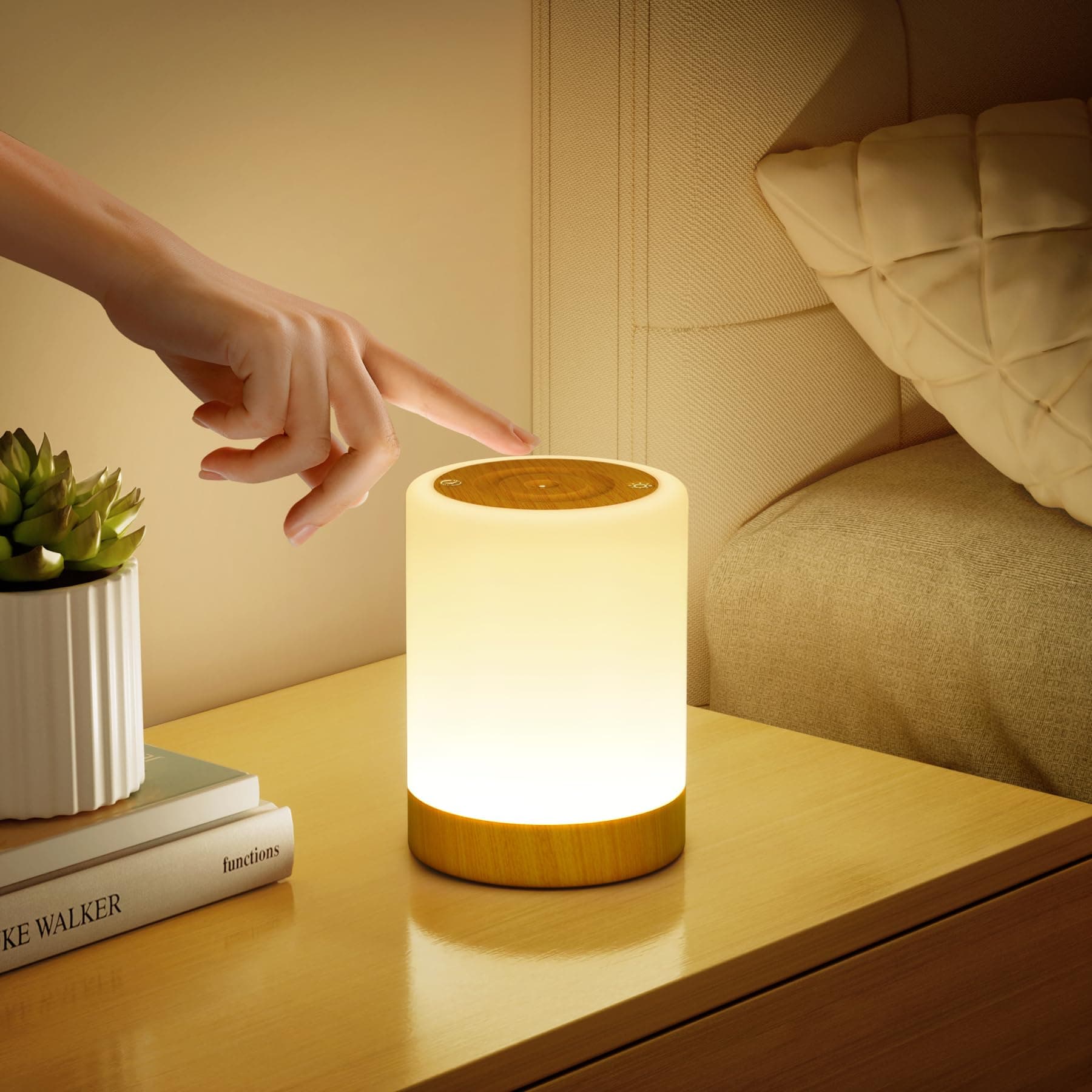 FOMYHEARD Lampada da Comodino Senza Fili Touch Dimmerabile, 5 Modalità 256 RGB e Blanco Cálido Luce Notturna Bambini Neonato, Lampade da Tavolo Ricaricabili USB con Timer, LED Lampada Camera da Letto