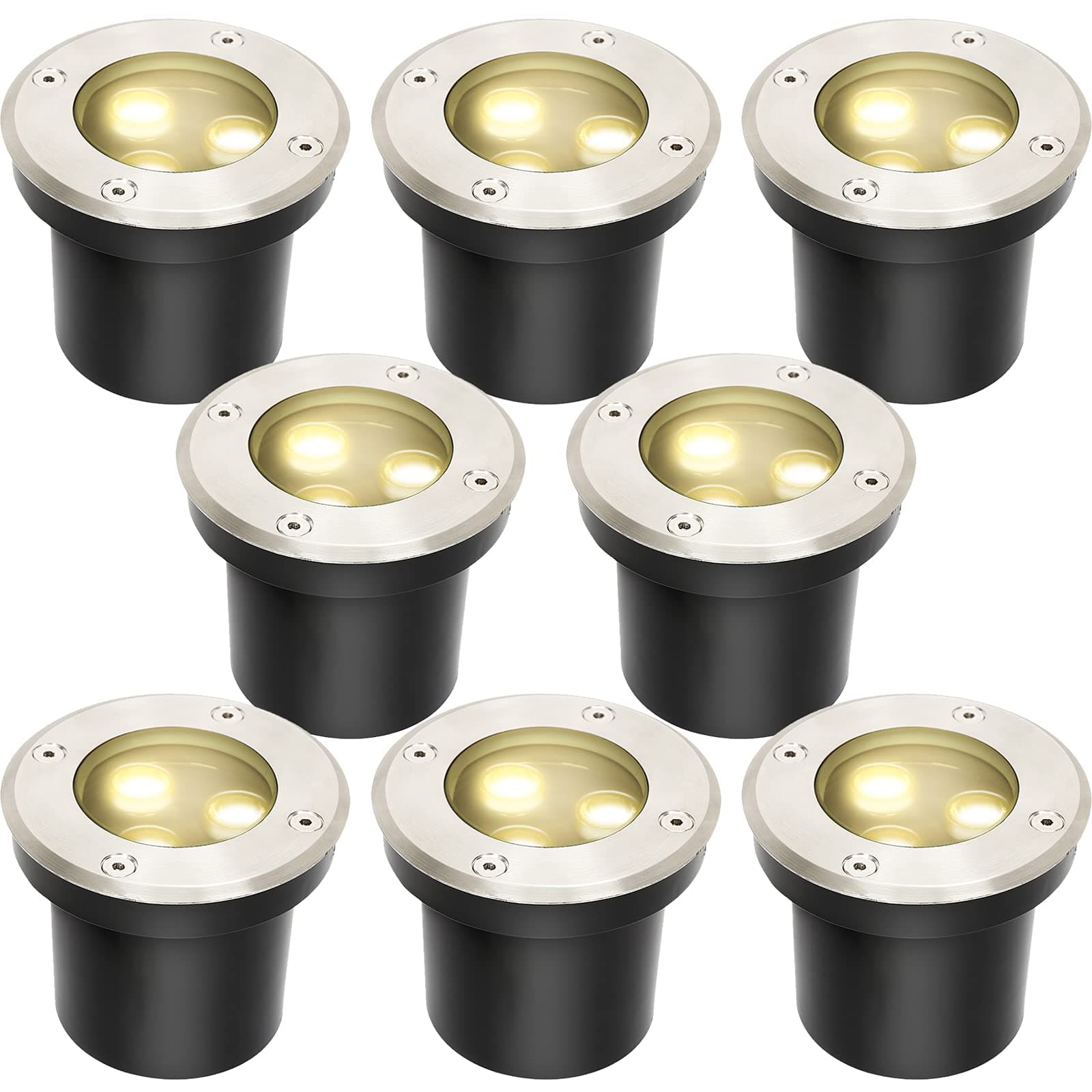 Lospitch Lot de 8 spots de sol, éclairage de sol rond à LED 3 W, éclairage de jardin extérieur étanche IP65 pour allée de balcon de jardin (blanc chaud)