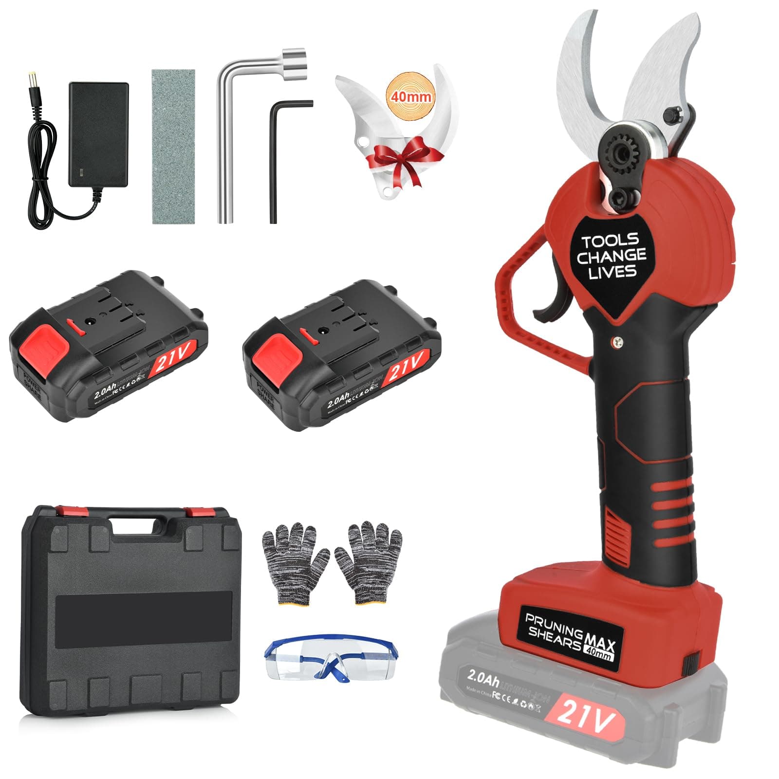 Forbici Potatura Elettriche-40mm Cesoie Potatura Elettriche Professionali Con 2 21V/2000 mAh Batteria-Forbici a batteria da potatura per potatura per Giardinaggio Albero da Frutta Delle Viti
