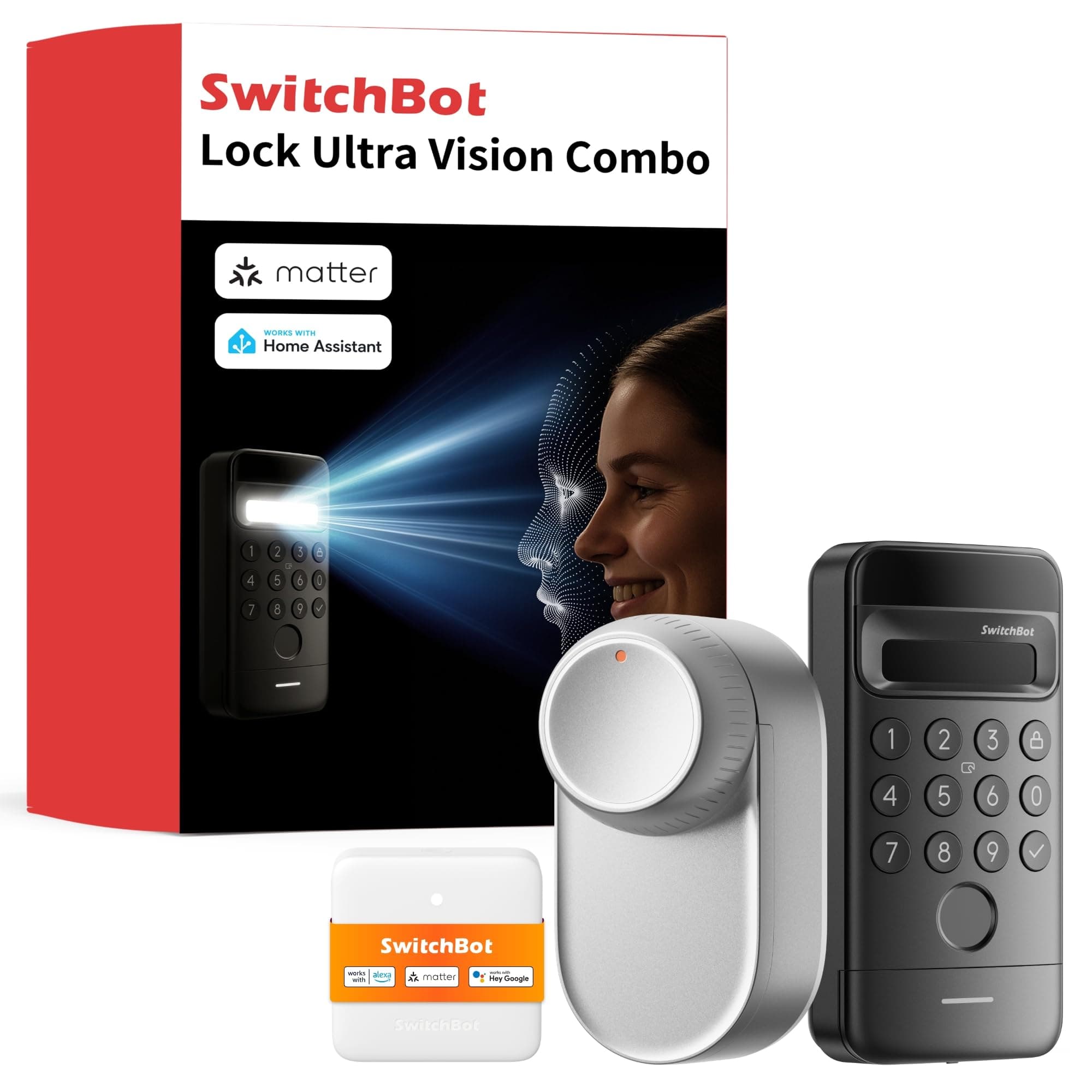 SwitchBot Serrure Ultra WiFi connectée avec Keypad Vision, Reconnaissance faciale 3D, Verrouillage de Porte à Empreinte Digitale, Verrouillage de Porte Intelligente, Système à Triple Alimentation