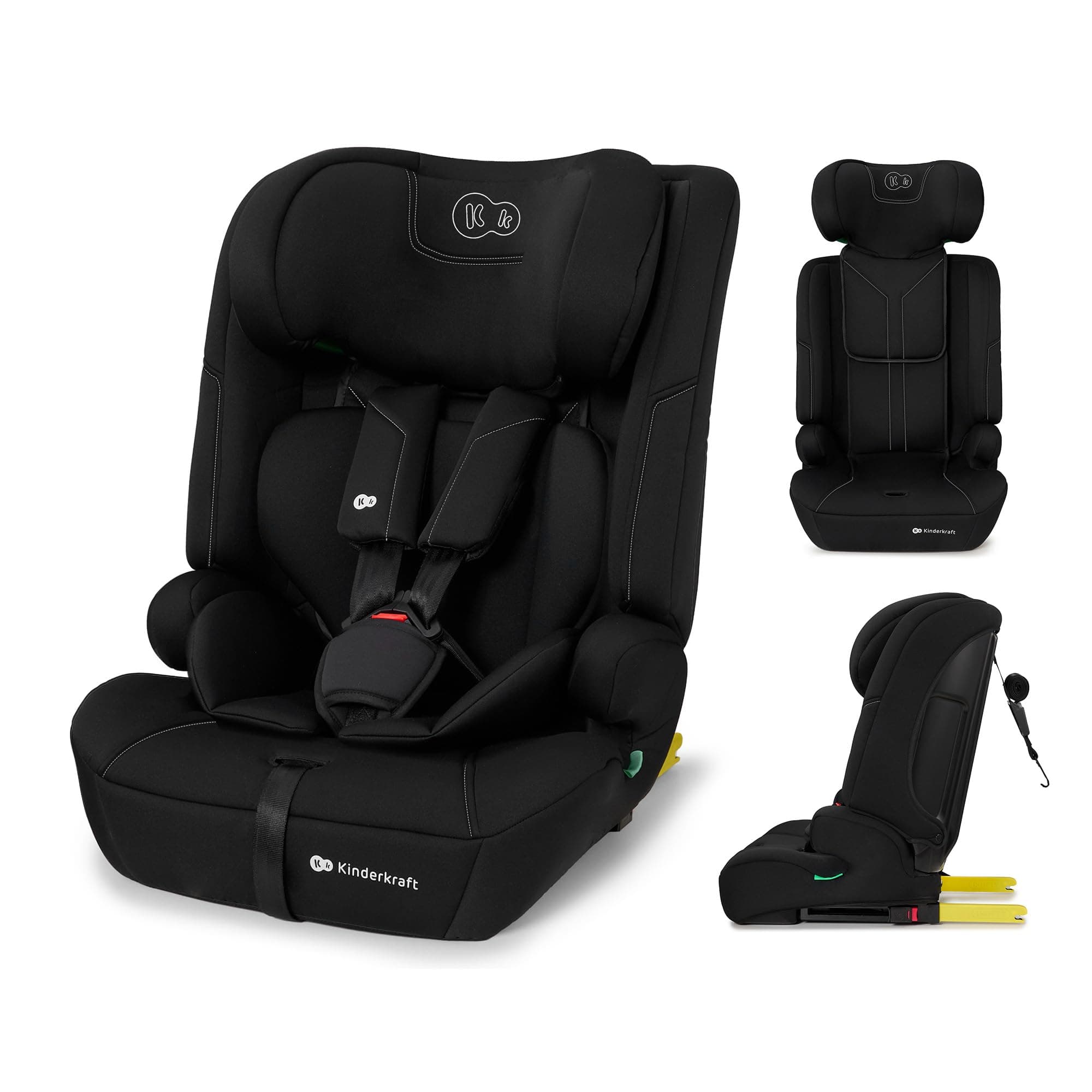 Kinderkraft SAFETY FIX 3 PRO 76-150 cm Siege auto isofix, Isofix 9 à 36kg, de 15 mois à 12 ans, Systèmes de sécurité, L'Appui-tête réglage, Extra TOP TETHER, Harnais à 5 points, Noir