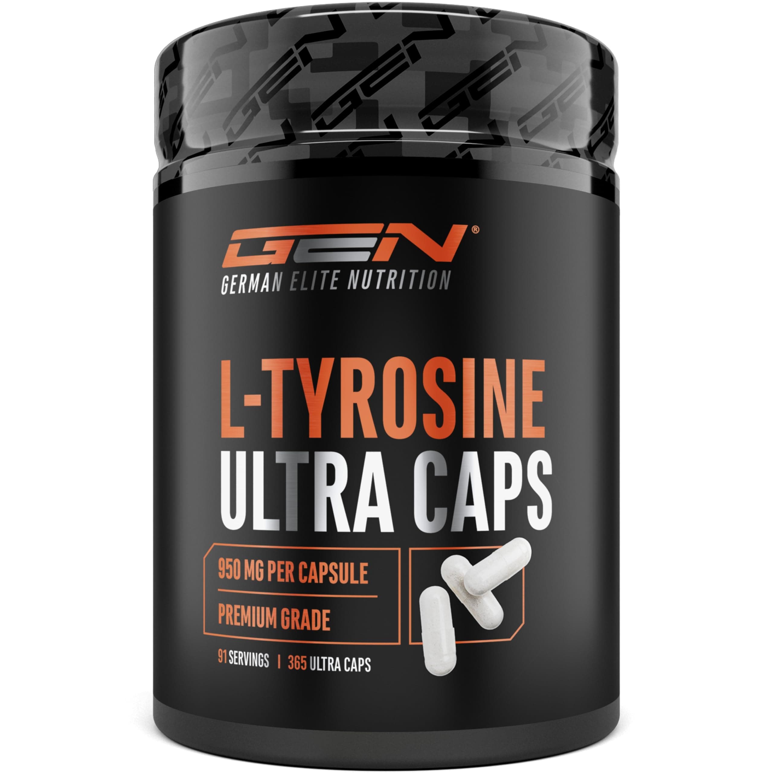 L-Tyrosin Ultra Caps - 365 Kapseln mit je 950 mg reinem L-Tyrosin - Reine Aminosäure aus pflanzlicher Fermentation - Hochdosiert