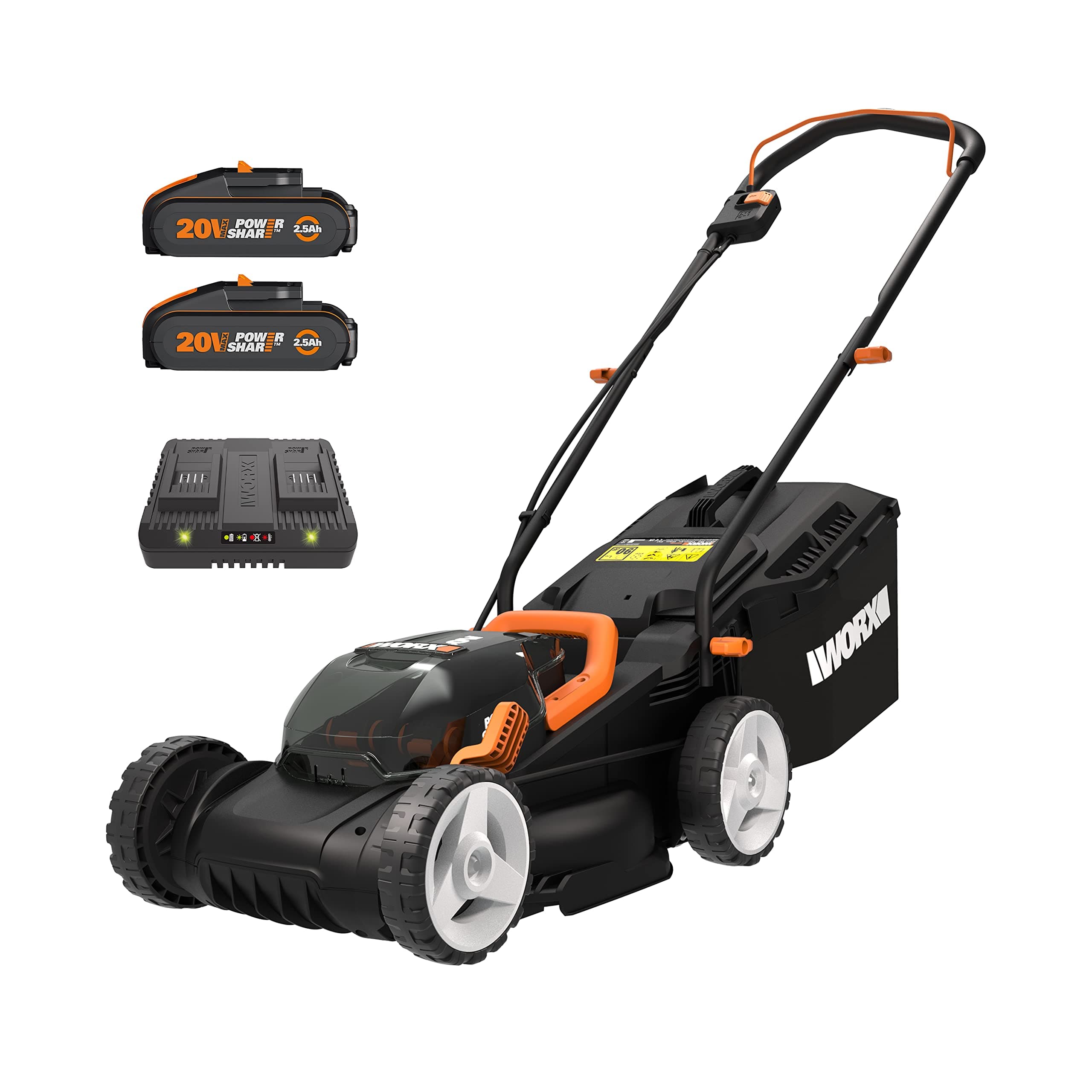 WORX WG779E Tosaerba a Batteria 40V Rasaerba Elettrico da Giardino, Diametro Taglio 34 cm, 2 Batteria da 2,5Ah