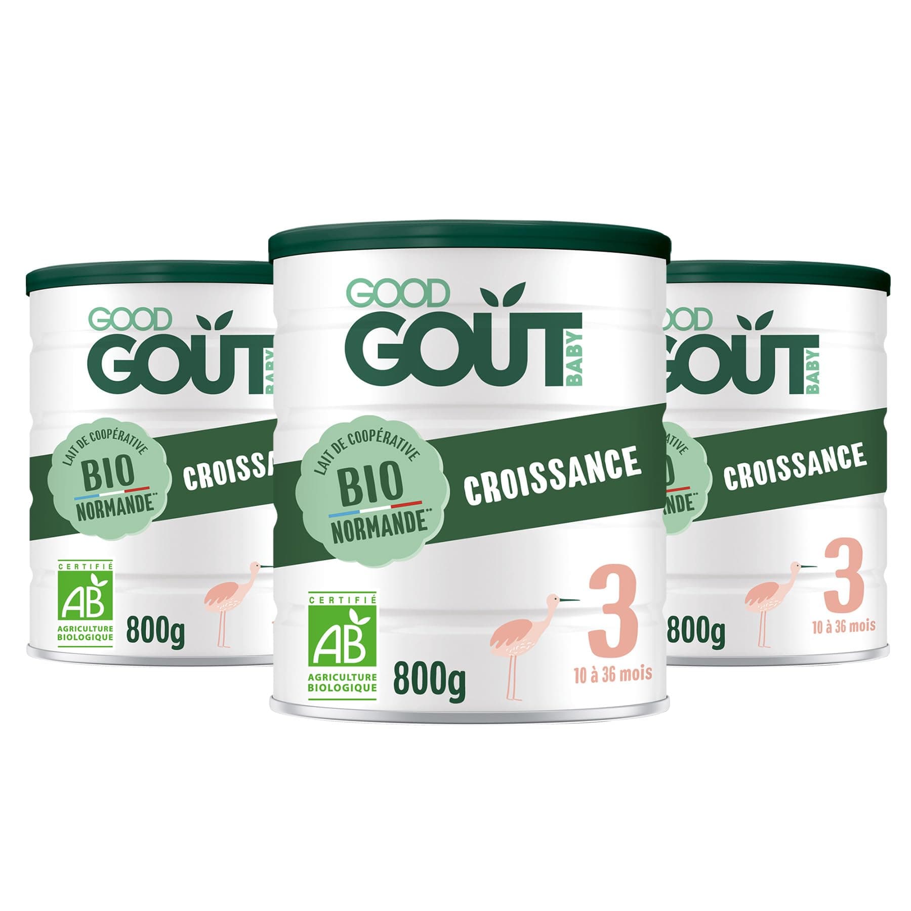 GOOD GOÛT - Lot de 3 - Lait Infantile 3ème Âge - Lait de Croissance Format Poudre - de 10 Mois à 3 Ans - sans Huile de Palme - sans Maltodextrine - Crème de Lait Bio - Fabriqué en Normandie - 800 g