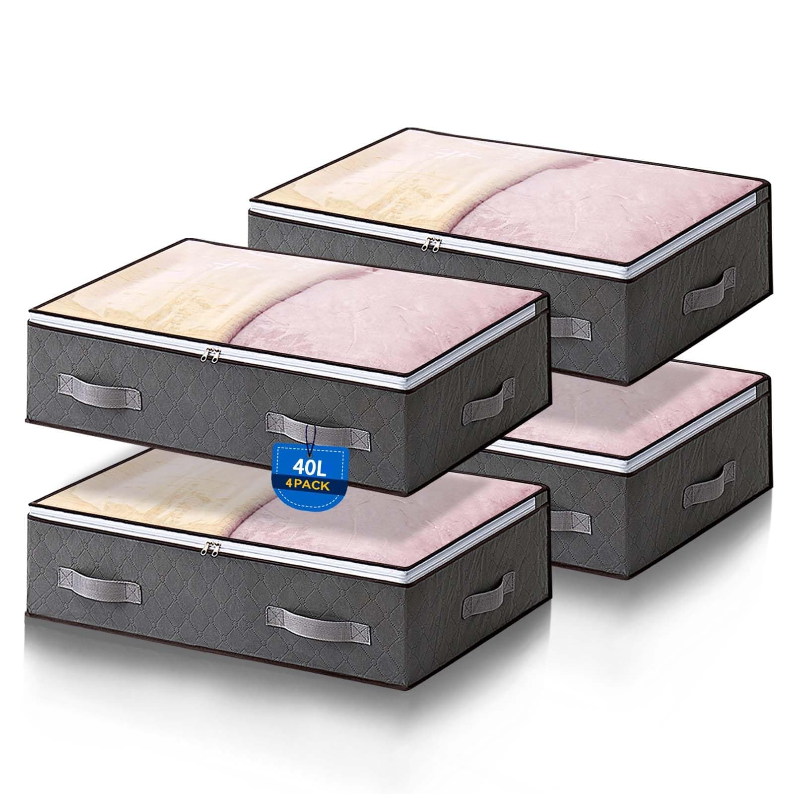 Boic 4 Piezas Almacenaje Bajo Cama, 40l Bolsa De Almacenamiento Plegable | Cajas Almacenaje Ropa Plegable, Bolsas Almacenaje Ropa Ventana Transparente Bolsas Guardar Ropa Cremallera Para Mantas