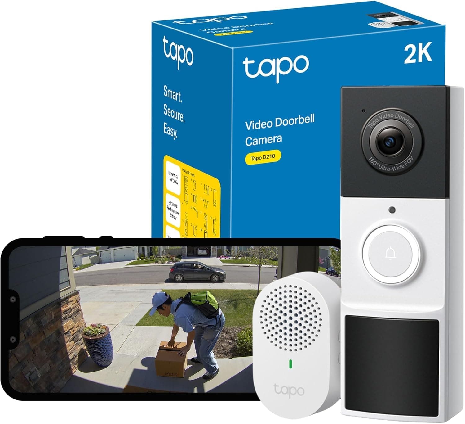 Tapo D210 Timbre Inalámbrico con Cámara 2K, Timbre Videoportero WiFi Exterior Impermeable, Detección de Movimiento Inteligente, Visión Nocturna, Audio Bidireccional, Alerta, en Tarjeta SD/Nube