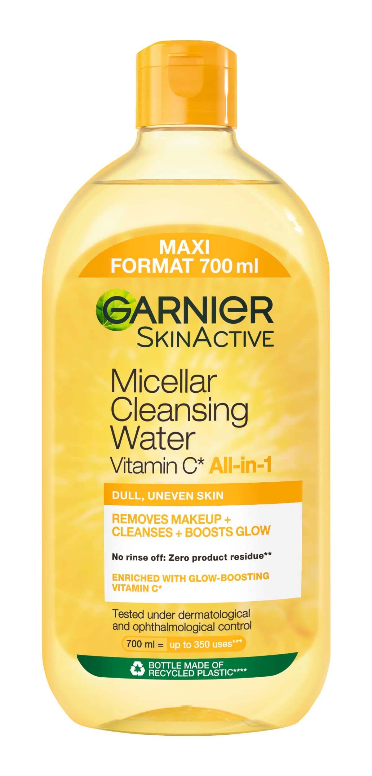 Garnier Sanftes Mizellen Gesichtswasser, Schonendes Reinigungswasser zum Entfernen von Make-Up, Für einen strahlenden und wachen Teint, Mit Vitamin C, SkinActive All-in-1, 1 x 700 ml
