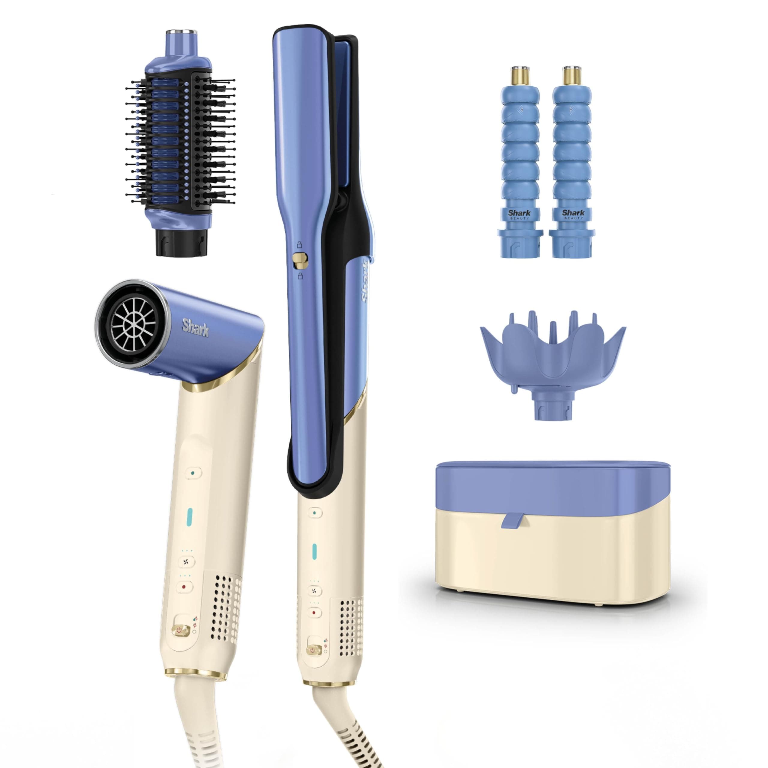 Shark Glam Multi-Styler Ondas y rizos lisos y elegantes con rizadores de envoltura automática, difusor, concentrador turbo, cepillo de aire, plancha de pelo