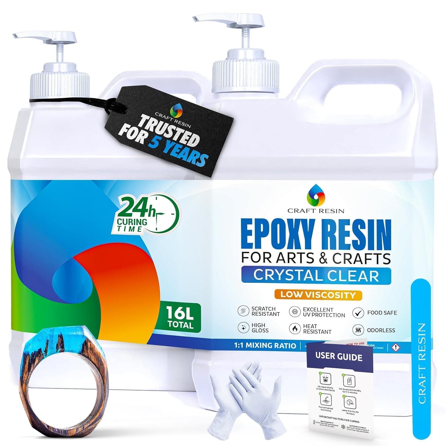 CRAFT RESIN 16L Epoxy Resine avec Pompes – Kit Complet Resine Epoxy Transparente pour Bois, Art, Bijoux, Dessous de Verre – Résine Epoxy Alimentaire à Faible Viscosité pour Débutants & Pros