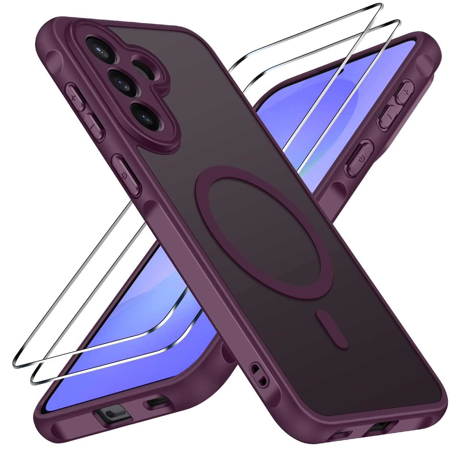 iVoler Cover Magnetica per Samsung Galaxy A57 5G con 2 Pezzi Pellicola Vetro Temperato, [Antiurto di Grado Militare] Custodia Traslucida Opaca Sottile Anti-Impronte MagSafe Case, Opaca Bordeaux