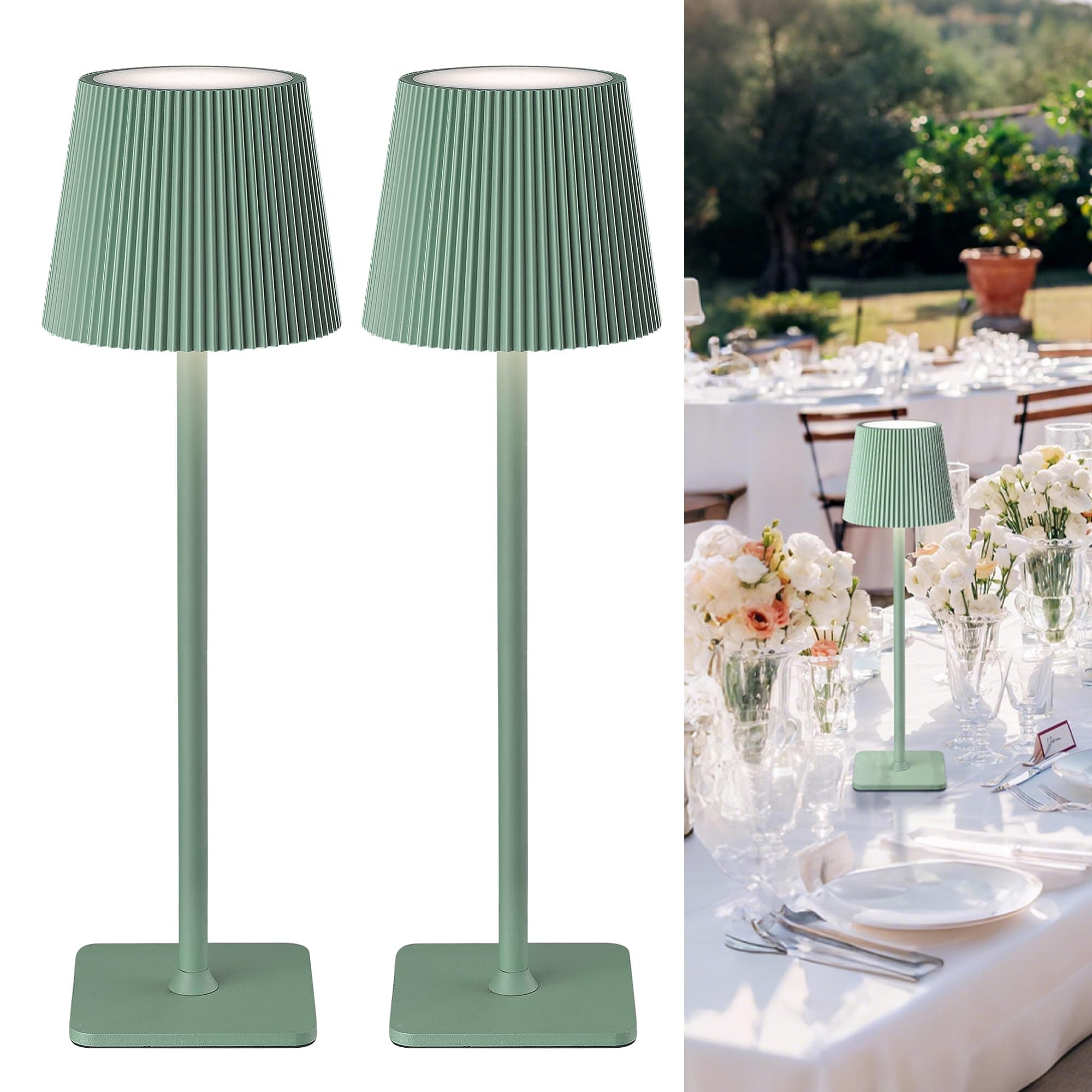 LuminexDesigns Pack de 2 Lámparas de Mesa LED Inalámbricas con Control Táctil - Batería de 5200mAh Regulable, 3 Temperaturas de Color, IP44 Impermeable - Ideal para Uso Interior y Exterior, Verde