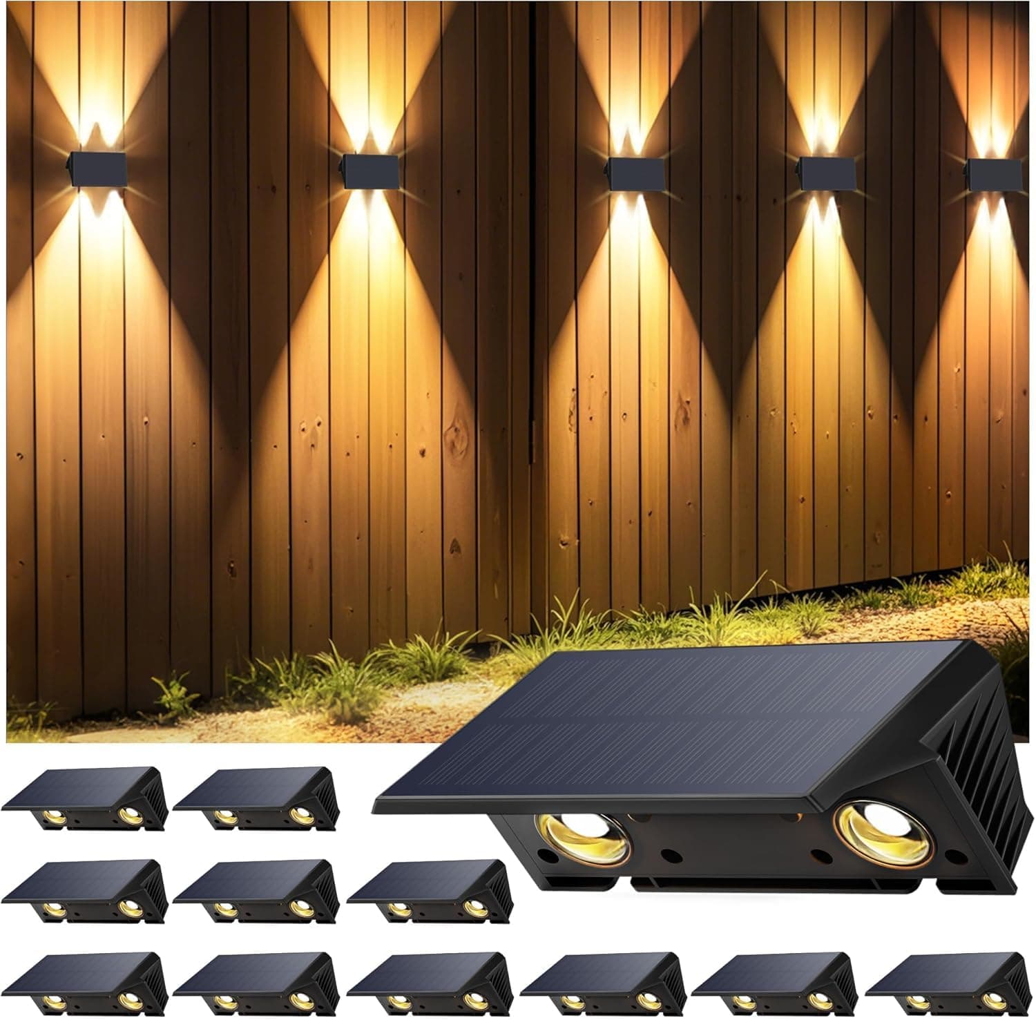 IIRARA Lampada Solare da Esterno di 12 Pezzi Up & Down Luci Solari Esterno Energia Bianco Caldo Illuminazione per Esterni 100LM Applique da Solare IP67 per Muro Vialetto Giardino