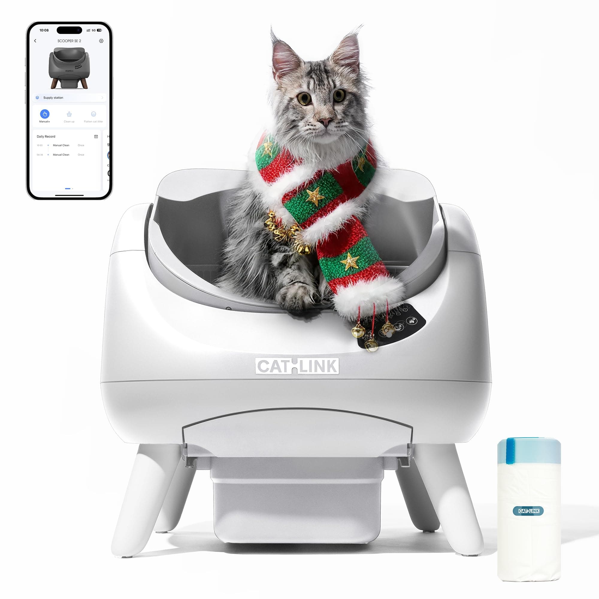 CATLINK Arenero Autolimpiable para Gatos, Caja de Arena Automática con Entrada Superior, Wi-Fi 5 GHz, Gran Capacidad 12L, Compatible con Todo Tipo de Arenas, Ideal para Hogares con Varios Gatos