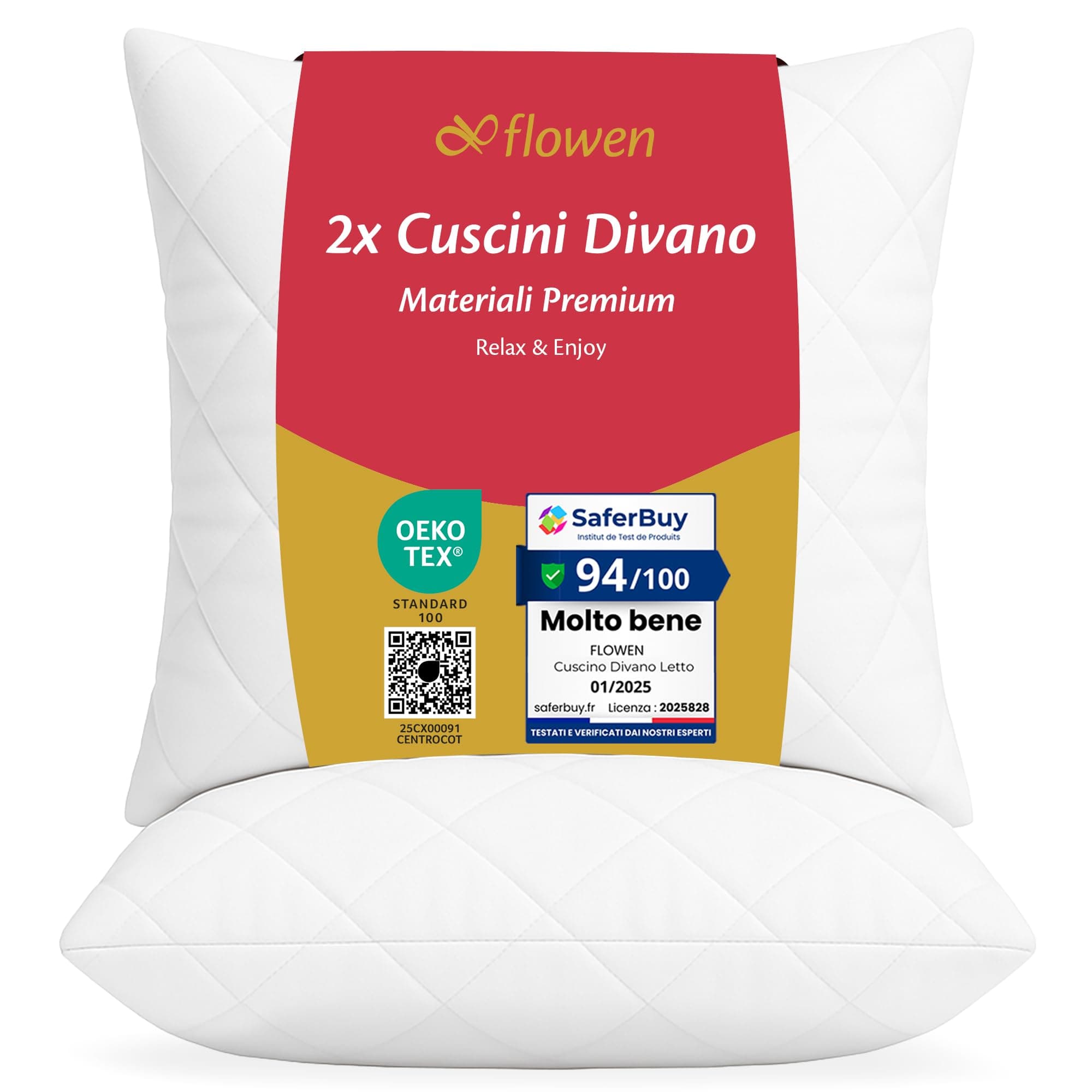 Flowen Cuscini per Divano 50x50 Imbottitura Cuscini 2 pezzi Interno Decorativi Quadrati Morbidi con Federa Trapuntata Bianca Anallergici Antiacaro Arredo Casa Salotto Letto Lavabili