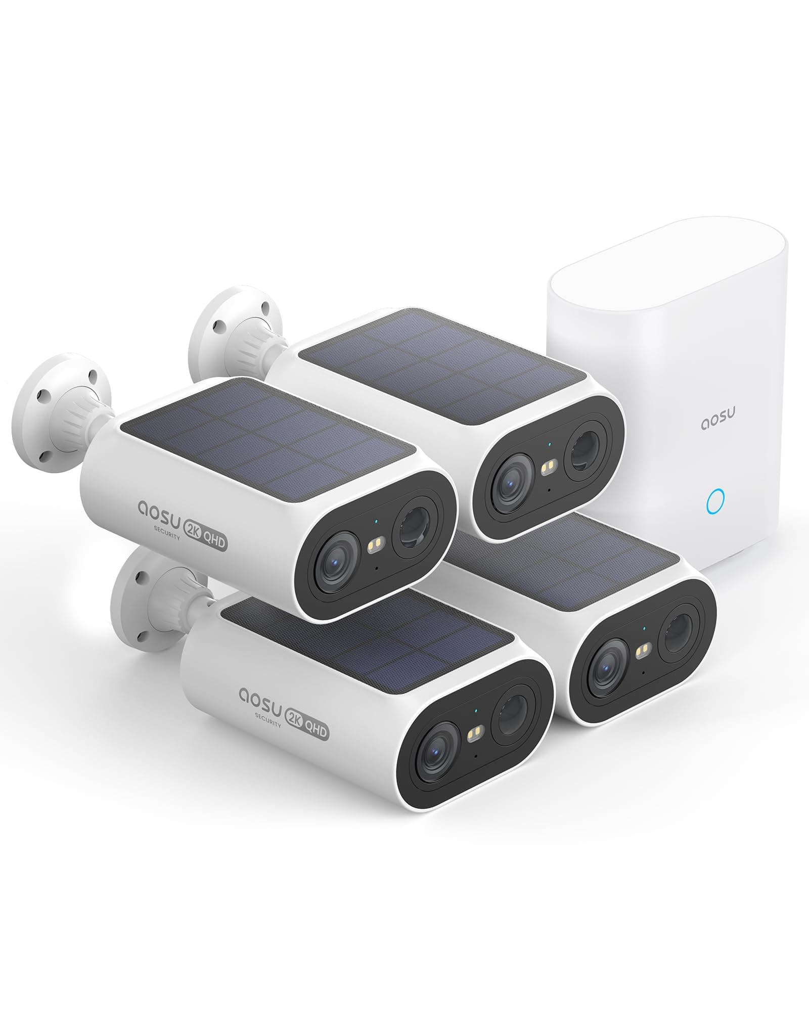 AOSU 2K Caméra Surveillance Extérieure sans Fil, Base+ 4 Cam, 32 Go Stockage Local,3MP WiFi Solaire Caméra Exterieur à Batterie, Panneau Solaire Intégré, Vision Nocturne Couleur,Détecteur de Mouvement