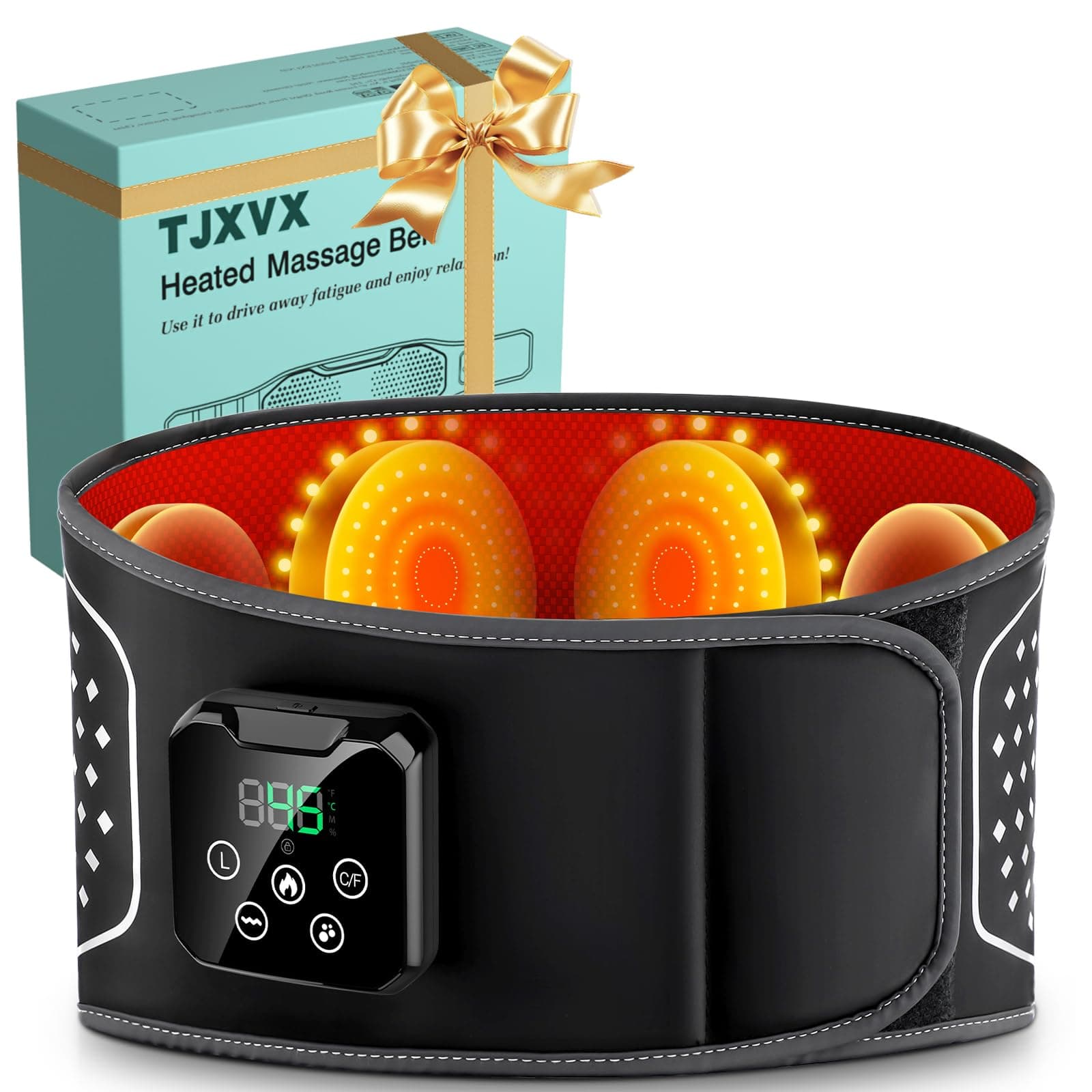 Cinturón de Masaje Lumbar con Calor Inalámbrico, Cojín Térmico Eléctrico con 3 Modos de Masaje por Aire y 4 Niveles de Temperatura para Aliviar el Dolor de Espalda, Ciática y Estrés