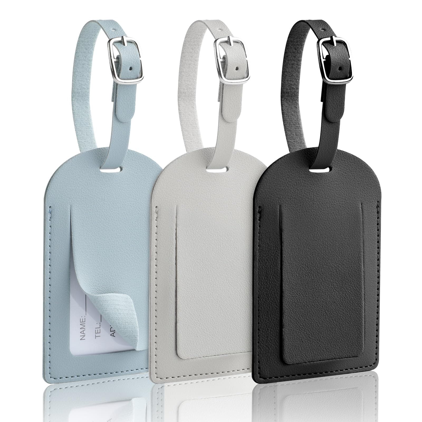 AiQInu 3 Pezzi Etichette per Valigie Aereo, Etichetta Valigia in PU, Targhetta Valigia con Nome e Indirizzo, Luggage Tag per Aereo Bagaglio Valigie Zaini