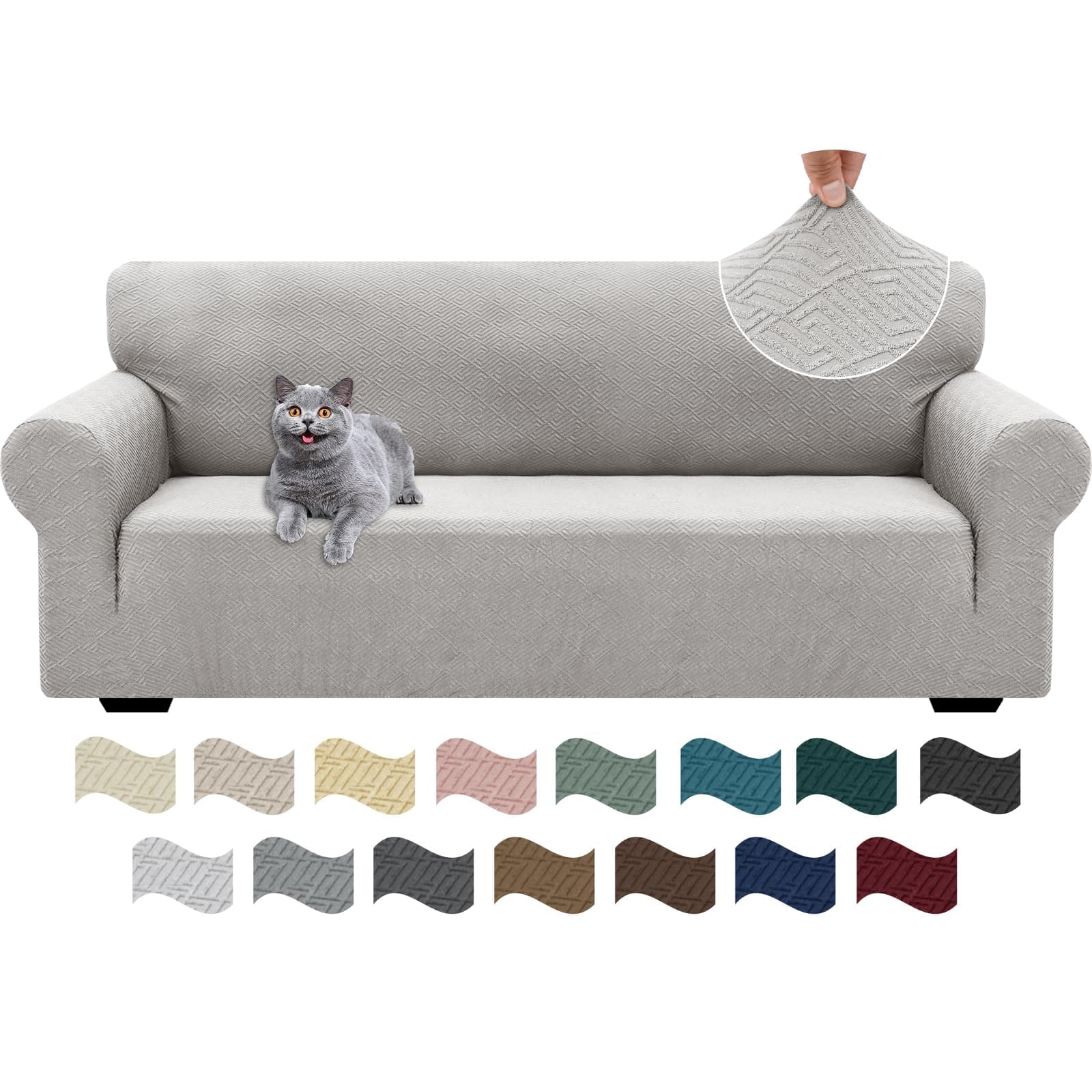Ystyle Funda Sofa 3 Plazas Ajustable, Fundas para Sofa Elasticas, Funda De Sofa Anti Gatos Perros, Sofa Cover con Reposabrazos, Jacquard Fundas Cubre Sofa Ntideslizante Lavable, Sliver Gris