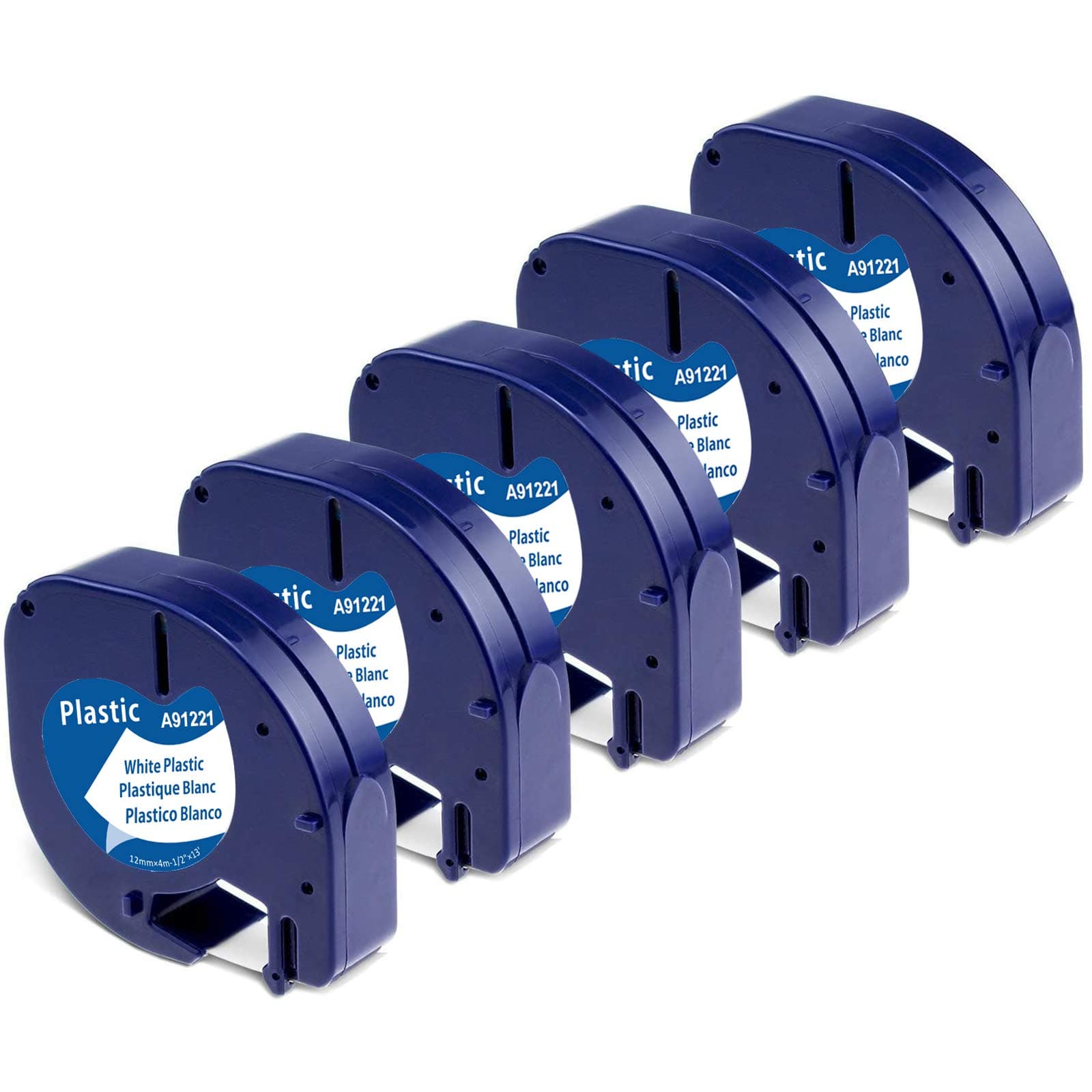 Nastro per Etichette Aken Compatibile con Dymo LetraTag 12mm x 4m Etichette in Plastica, 91221 A91221, Compatibile con Dymo Nastro per Letratag LT-100H LT-100T XR 200B, Nero su Bianco