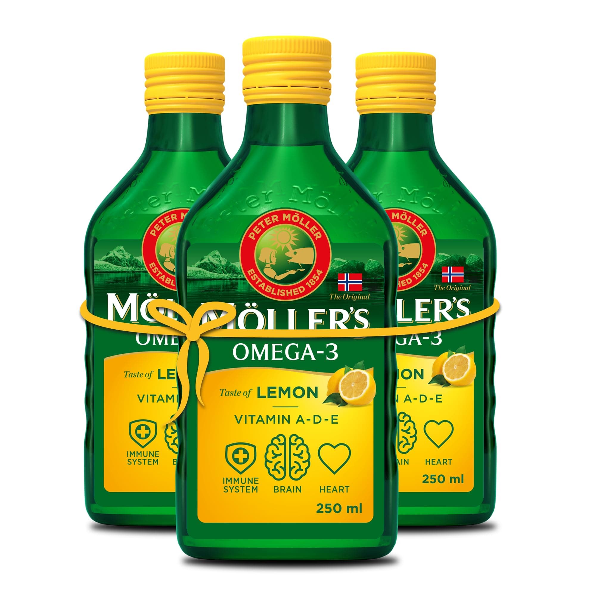 Moller’s ® | Aceite de hígado de bacalao | Complemento dietético con omega-3 EPA, DHA y vitaminas A, D y E | Sabor Limón | 250 ml x 3