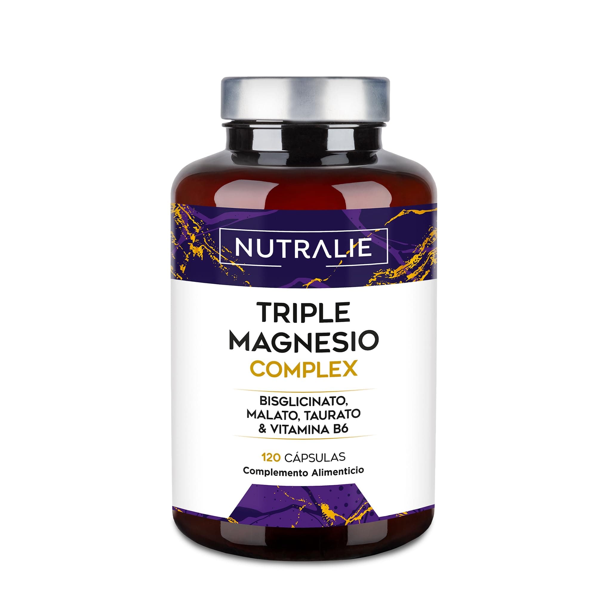 Triple Magnesio Complex Bisglicinato + Malato + Taurato Cansancio, Fatiga, Energía y Sistema Nervioso, con Vitamina B6-120 Cápsulas Nutralie