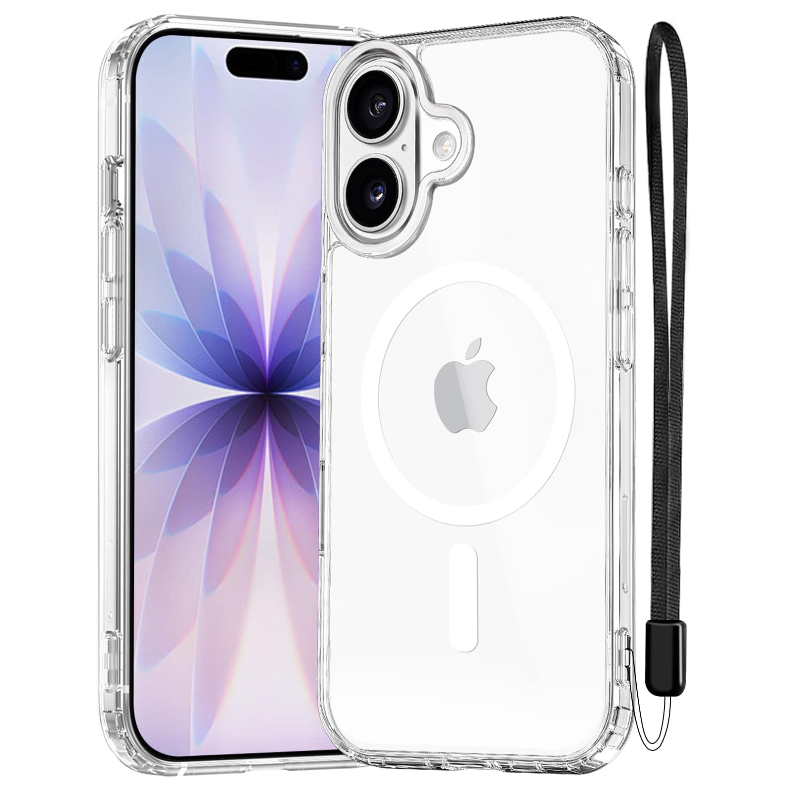 NEW'C Magnétique Coque pour iPhone 17 (6,3 Pouces), Compatible avec MagSafe Antichoc Ultime avec Cordon – Magnétisme Puissant et Protection Militaire - Etui Fine - Transparent