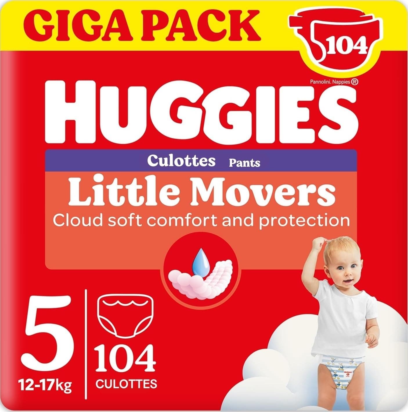 Huggies Little Movers Mutandina, 104 Pannolini, Taglia 5 (12-17 Kg)