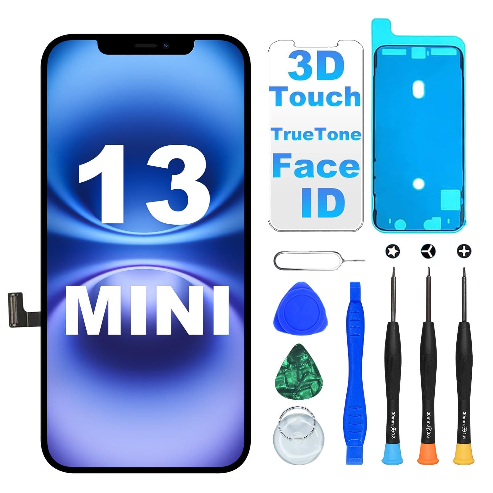 DIGI4U Écran pour iPhone 13 Mini LCD, 5,4" True Tone Display Face ID Écran Tactile 3D de Remplacement pour iPhone 13 Mini avec kit de réparation