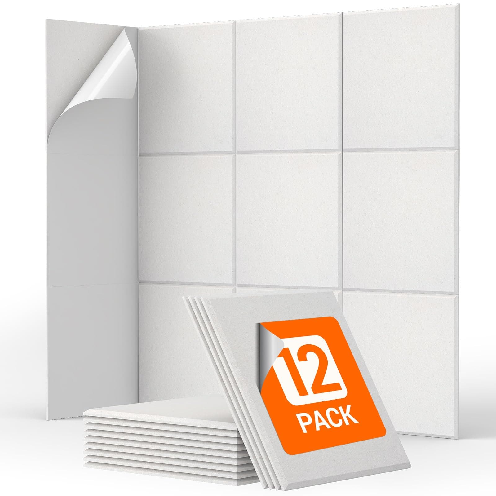 TONOR 12 Pezzi Pannelli Fonoassorbenti Adesivi, 30 x 30 x 0,9 cm Pannello Fonoassorbente Ad Alta Densità, Insonorizzazione Stanza per Cinema Domestico, Soggiorno, Camera da Letto, Bianco