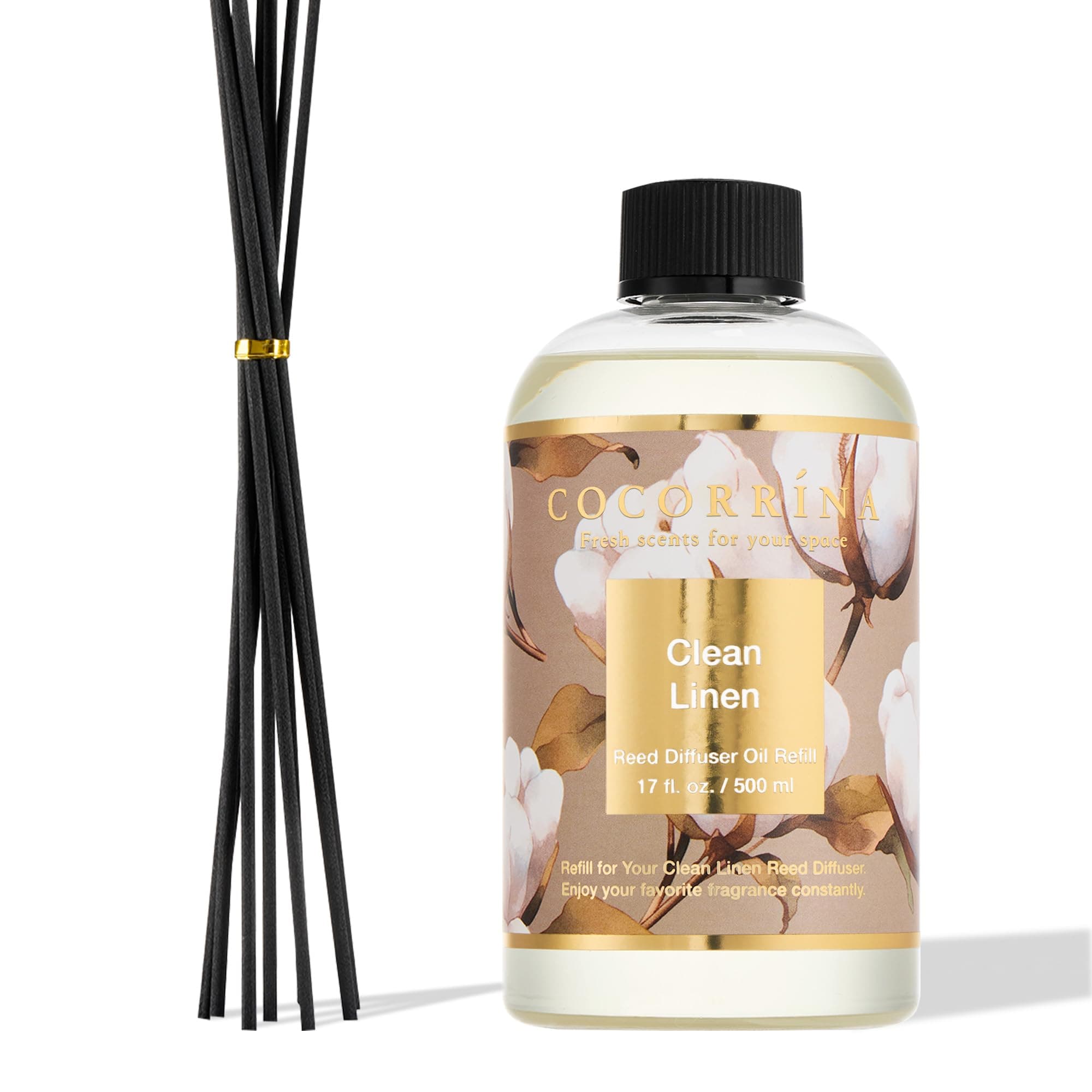 COCORRÍNA Recharge Diffuseur de Parfum 500ml avec 8 Bâtons, Clean Linen, Parfum Longue Durée aux Huiles Essentielles Naturelles, Parfum d'intérieur pour Le Salon, la Chambre et la Salle de Bains