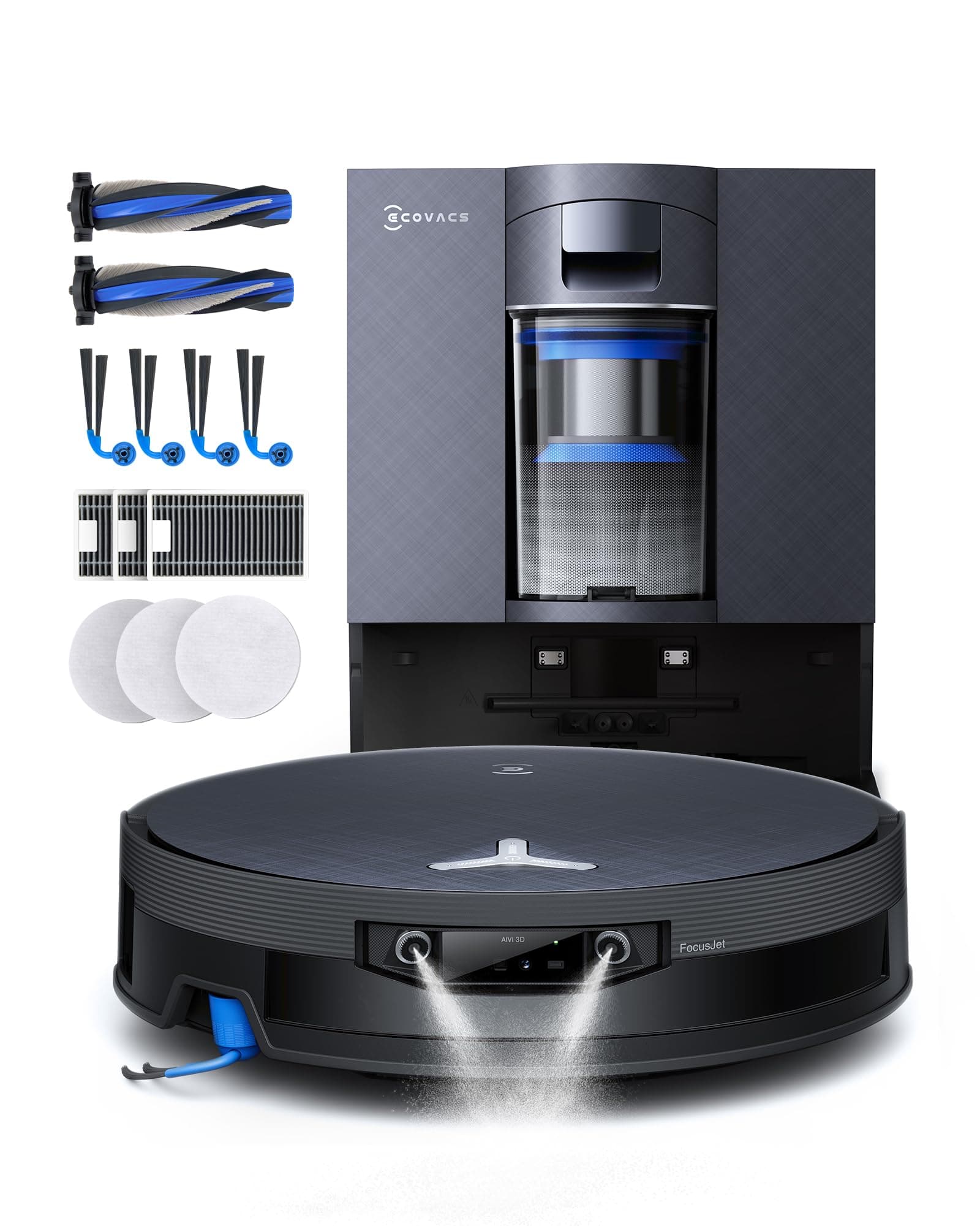 ECOVACS X12 OmniCyclone Care Complete Aspirateur Robot, Blast, 22000 Pa, pré-Dissolution des Taches FocusJet, PowerBoost, OZMO Roller 3.0, Rouleau Extensible, vidage Automatique PureCyclone 2.0