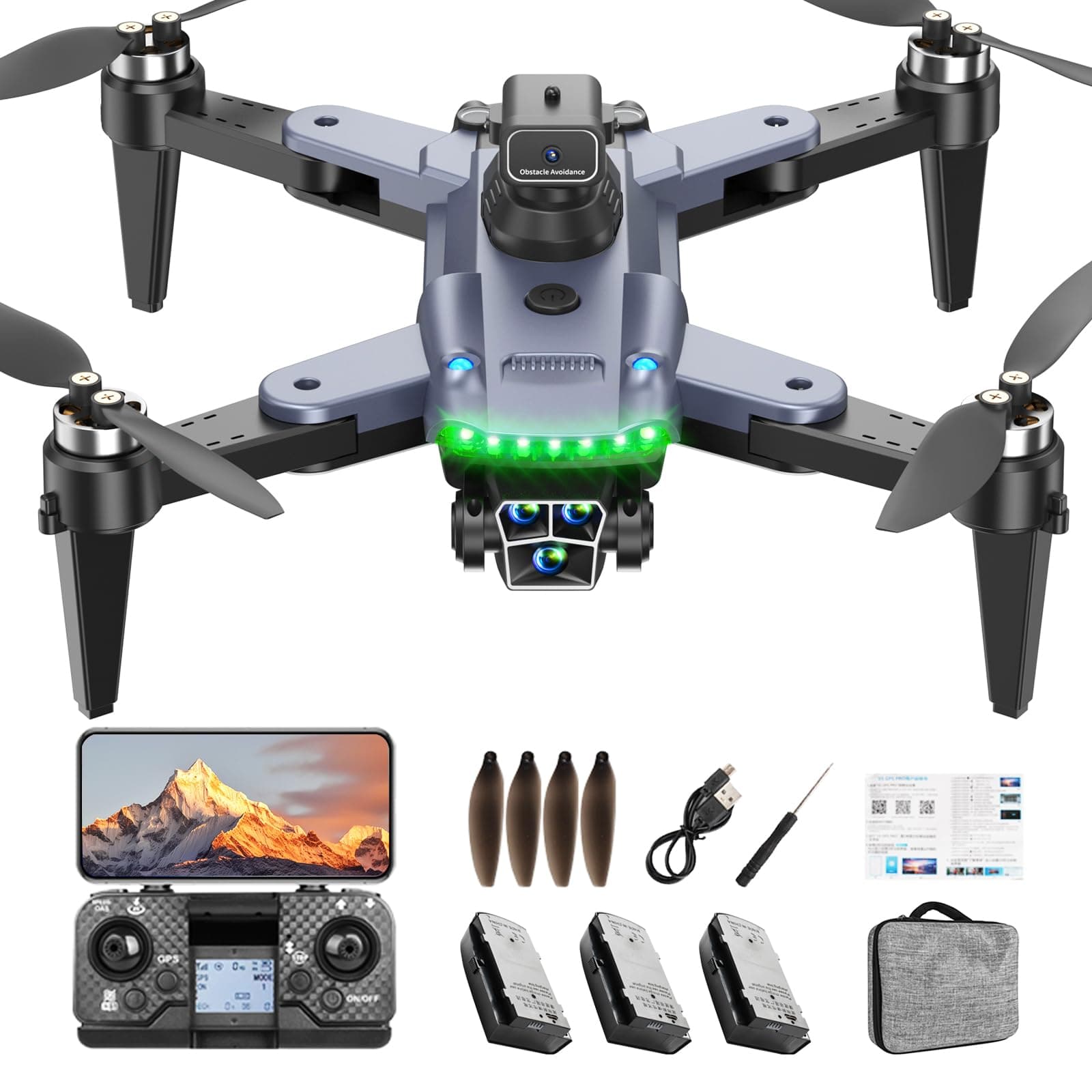 HYTOBP S166 Drone avec Caméra 4K, GPS Drone pour Adultes, Moteur sans Balais & Vol Stable, Retour Auto, Suivez-moi, Léger <249g, 3 Batteries(Noir)