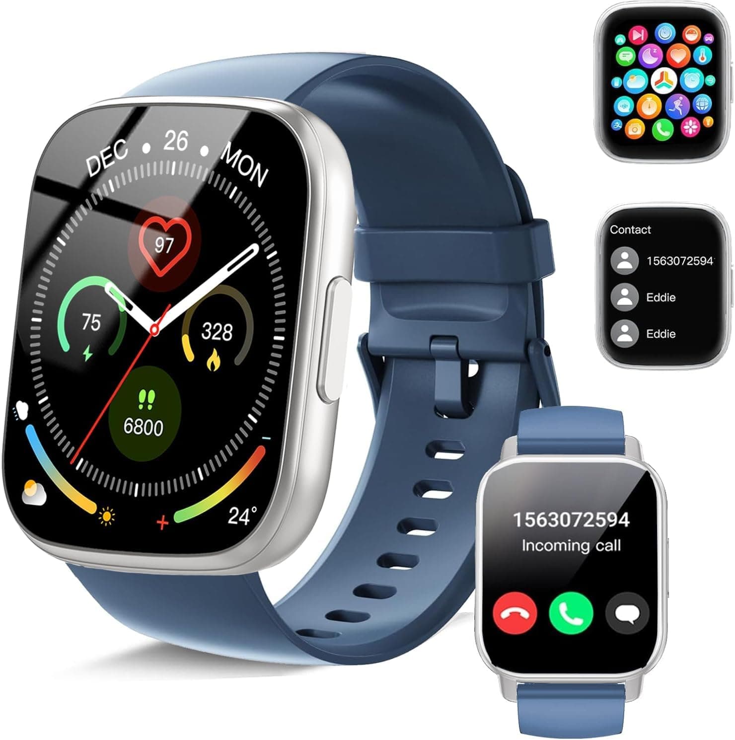 Reloj Inteligente Mujer Hombre, 1.95" HD Smartwatch con Llamadas Bluetooth, Smart Watch con Pulsómetro/Monitor de Sueño/Podómetro, 110+ Modos Deportivos, IP68 Pulsera Actividad para Android iOS, Azul
