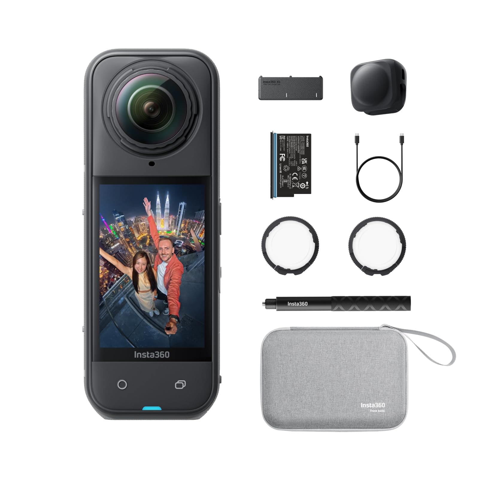 Insta360 X5 Paquete Esencial - Cámara 8K 360º Impermeable, líder con Poca luz, Efecto Selfie Stick Invisible, Lente Dura y reemplazable, batería de 3h, antiviento Incorporado, estabilización