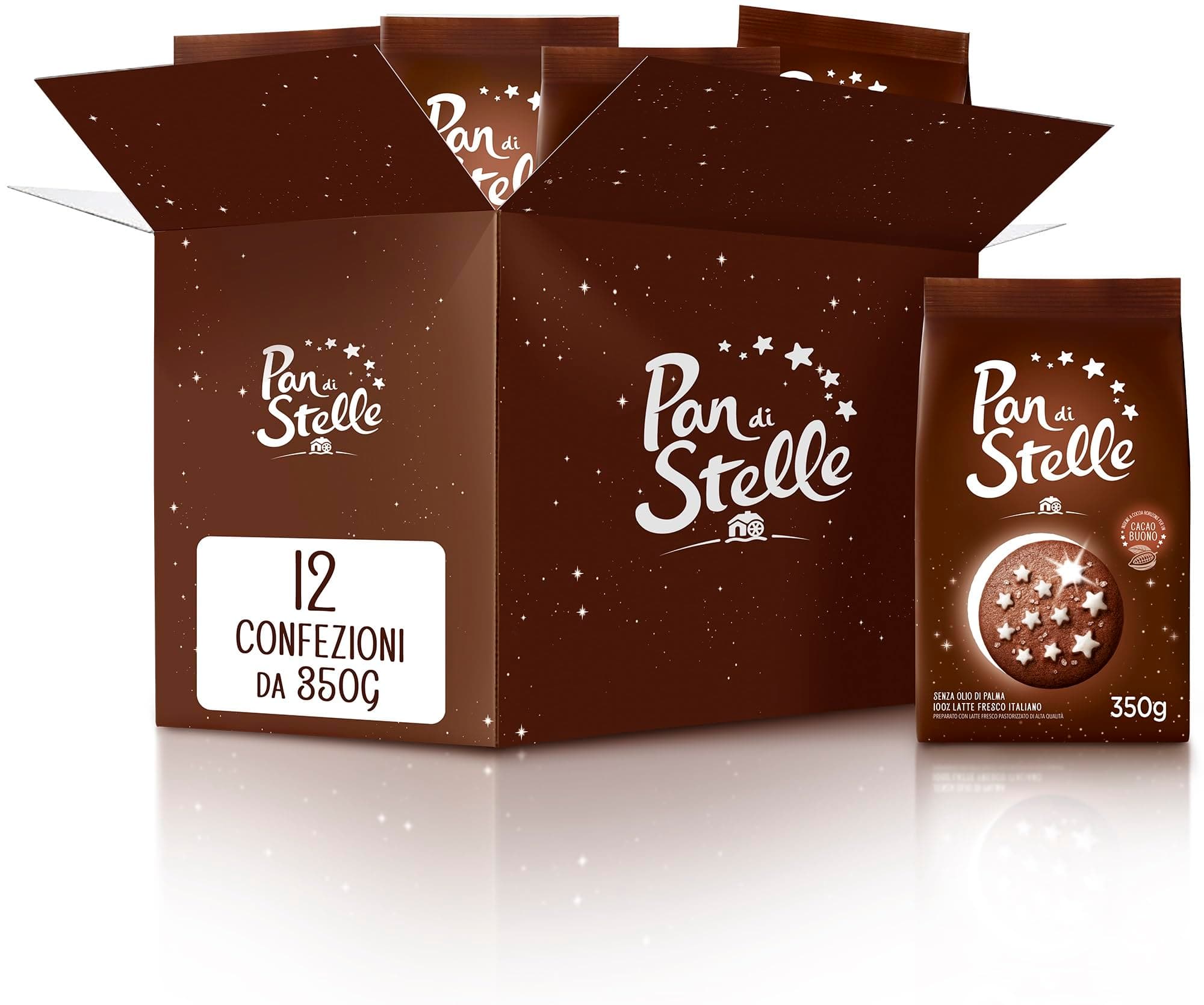 Pan di Stelle Biscotti Frollini con Cacao, 12 Confezioni da 350 g | Cioccolato e Latte Fresco Italiano, per una Colazione Ricca di Gusto
