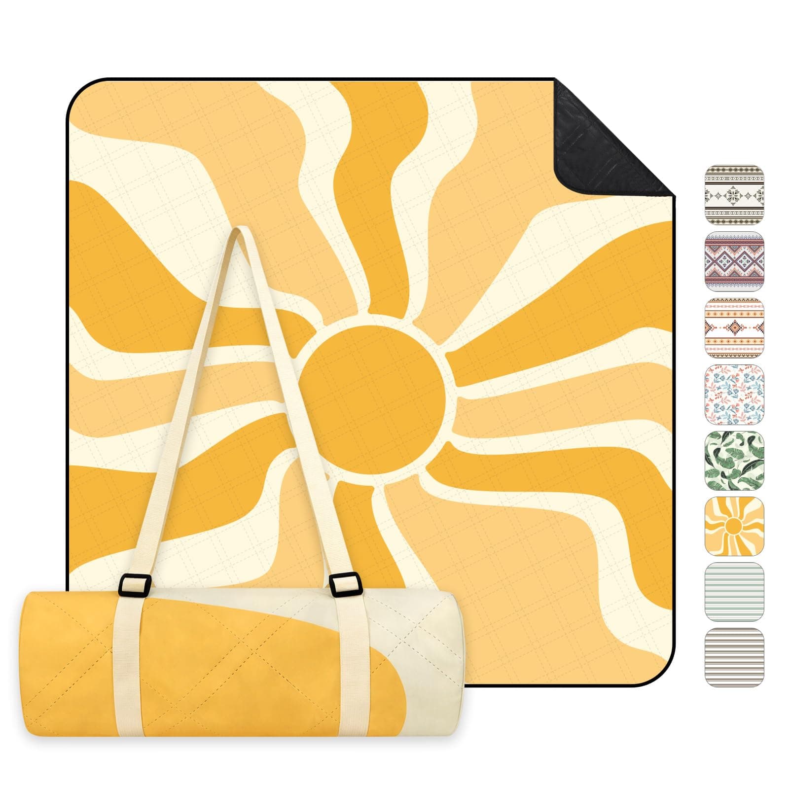 Sekey Picknickdecke Wasserdicht 200x200 cm, Stranddecke Sandfrei | Gepolstert, Dreischichtige Struktur, PEVA-Wasserfestboden, Bindegurt-Trageriemen, geeignet für Picknick, Camping, Strand